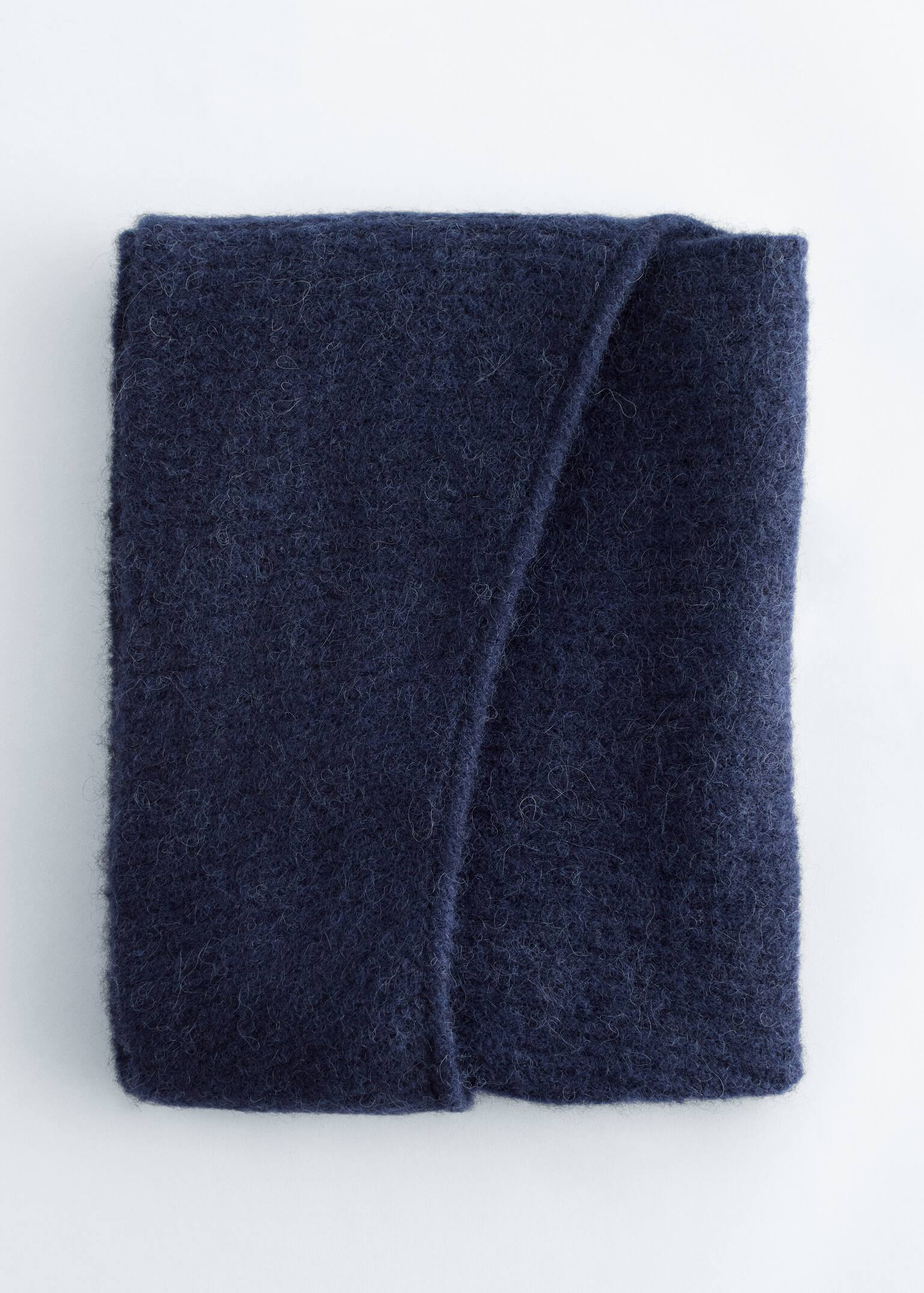 Alpaca-Blend Rib-Knit Hood Scarf - Dark Blue/Grey Melange - 2
