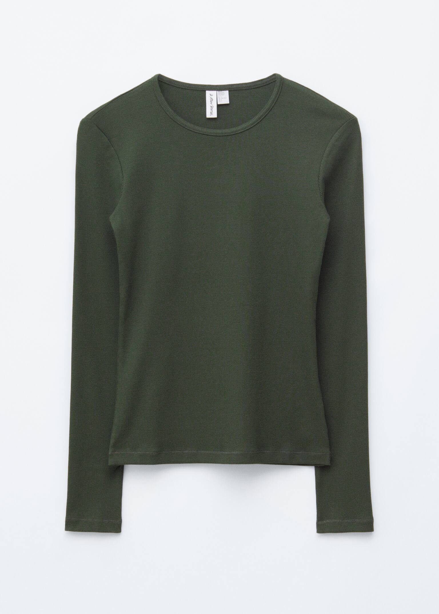 Ribbed Long-Sleeve Top - Dark Green/White/Black/Light Grey - 2