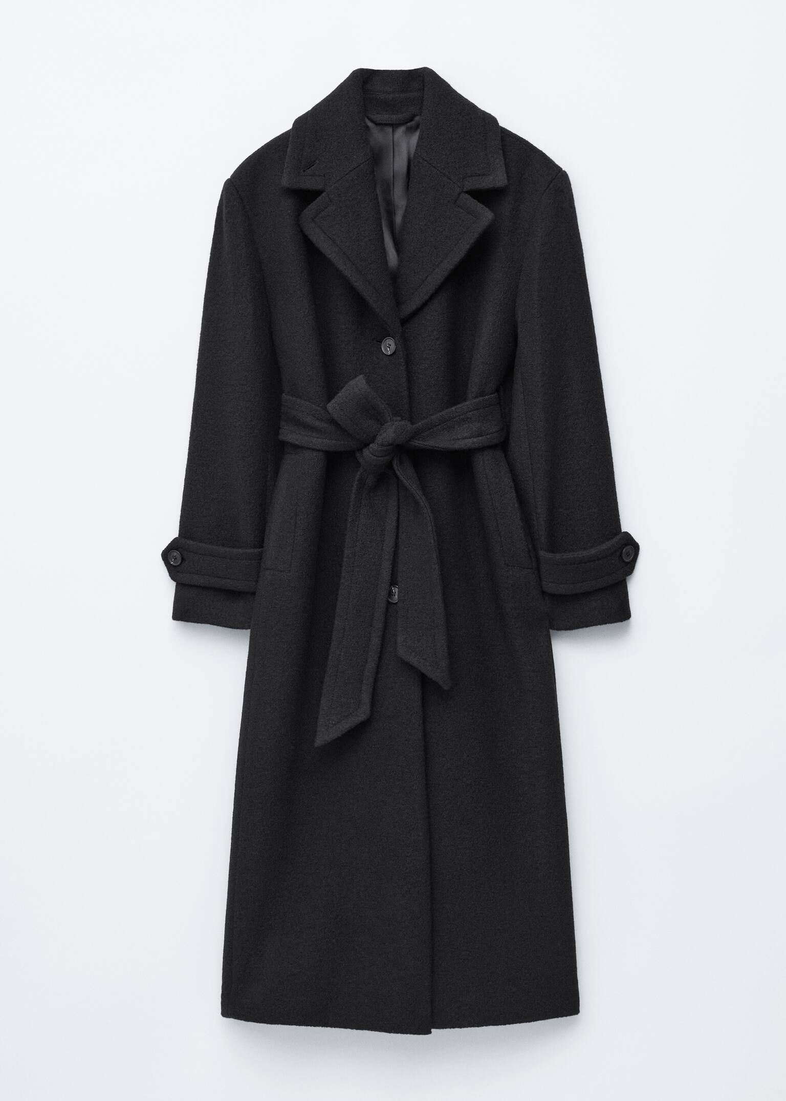 Tie-Belt Wool Coat - Black - 2