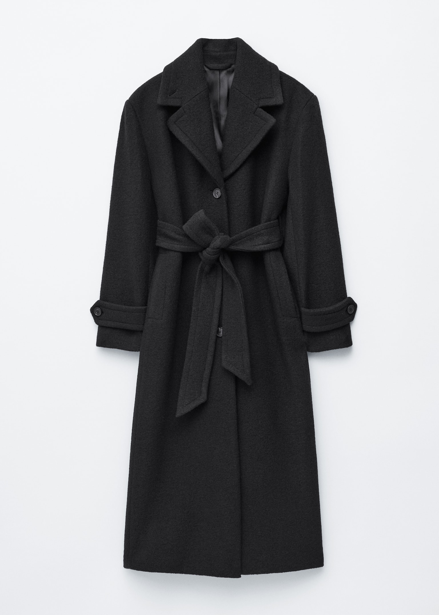 Tie-Belt Wool Coat - Black/Dark Brown