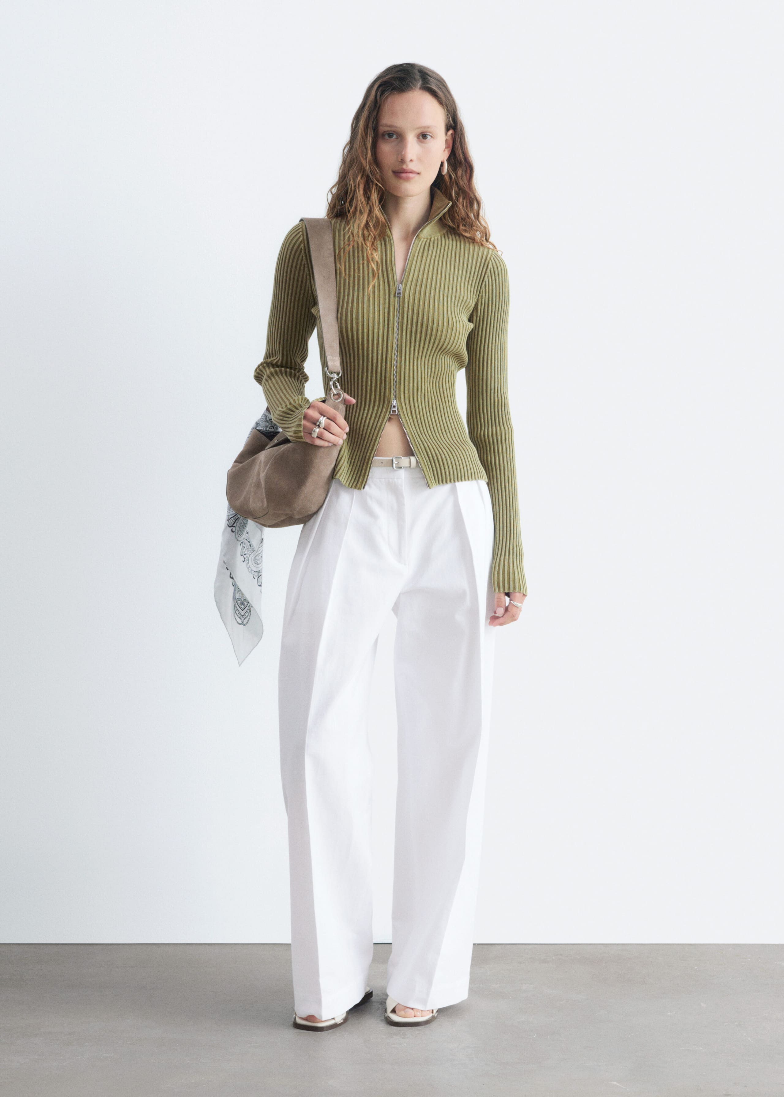 Zip-Up Turtleneck Cardigan - Dusty Blue - Lookbook