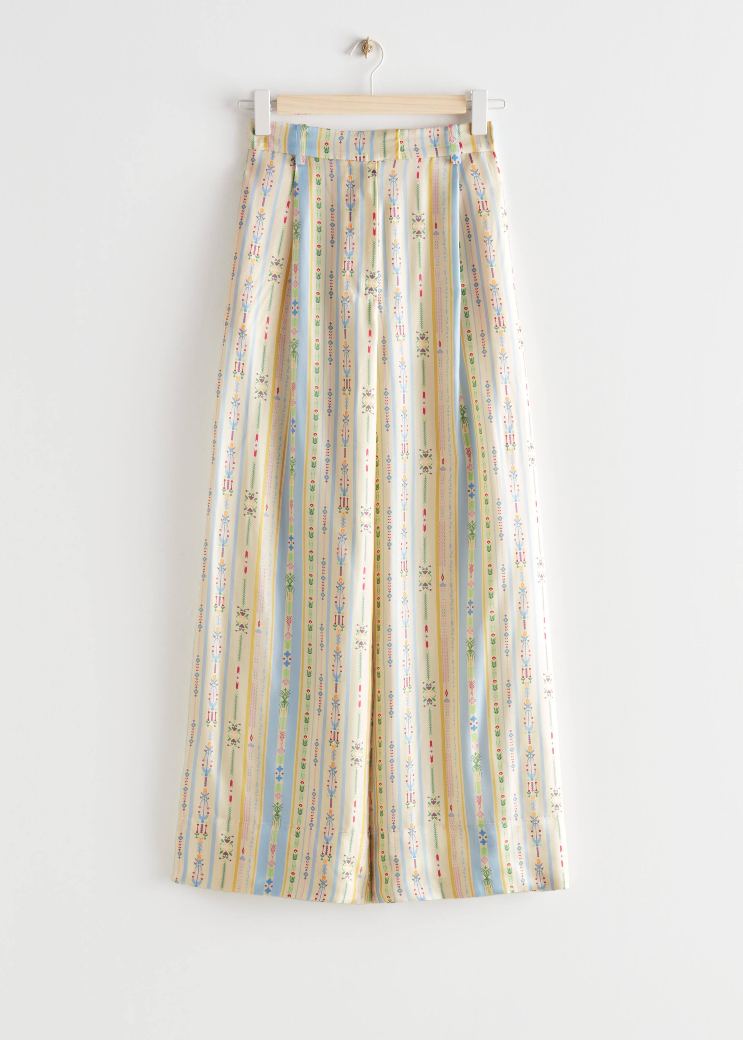 Wide Printed Silk Trousers - Blue/Yellow - Natura morta