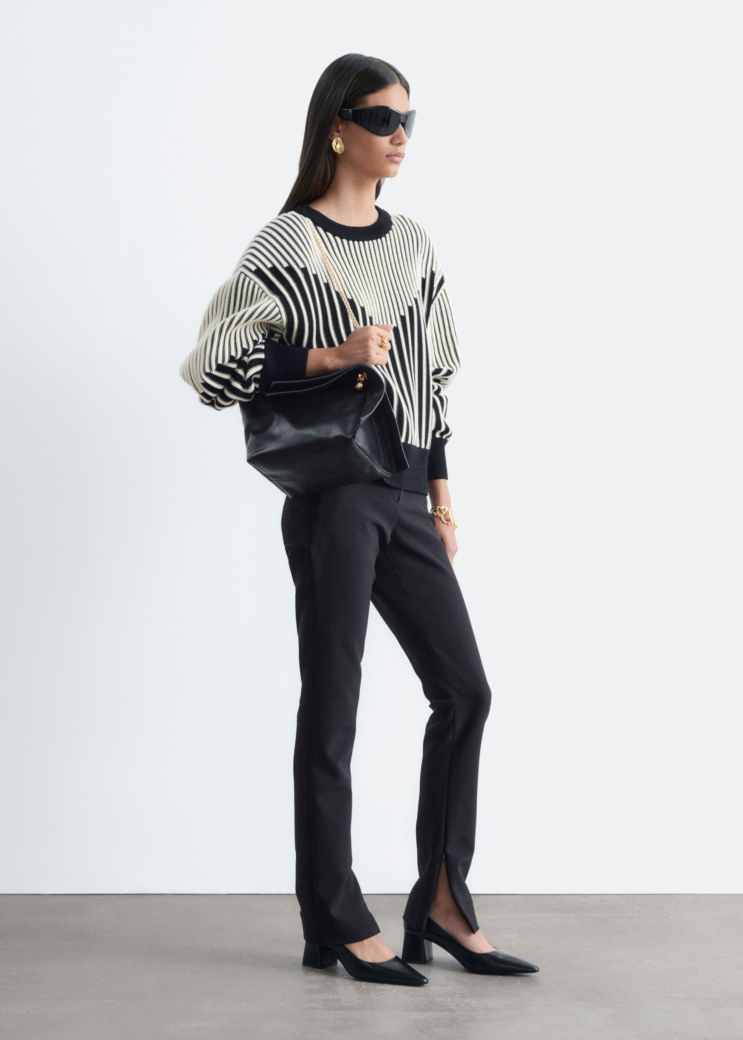 Structured Merino Jumper - White/Black - Lookbook