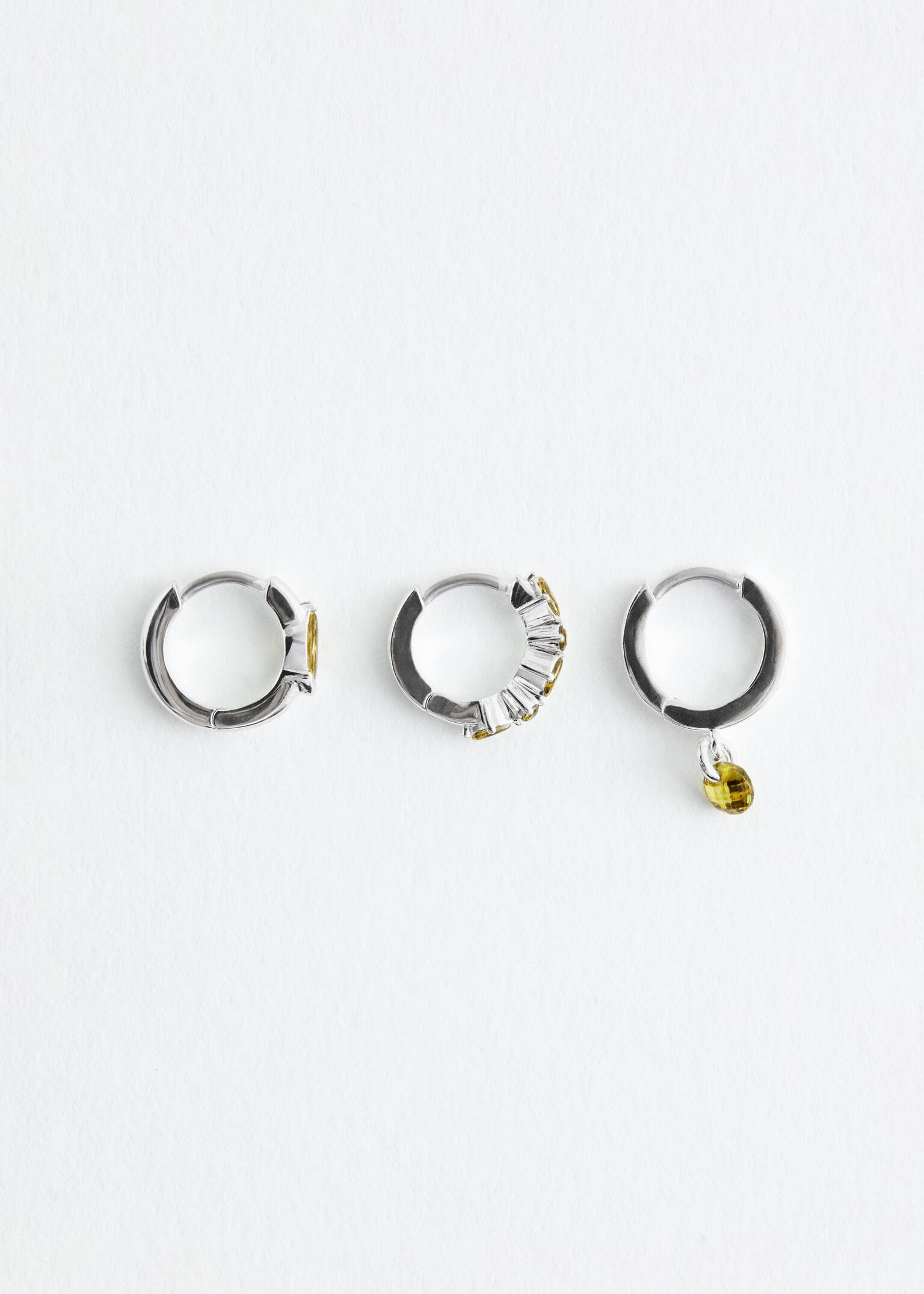 Crystal Hoop Earrings Set - Silver/Khaki Green/Gold/Purple