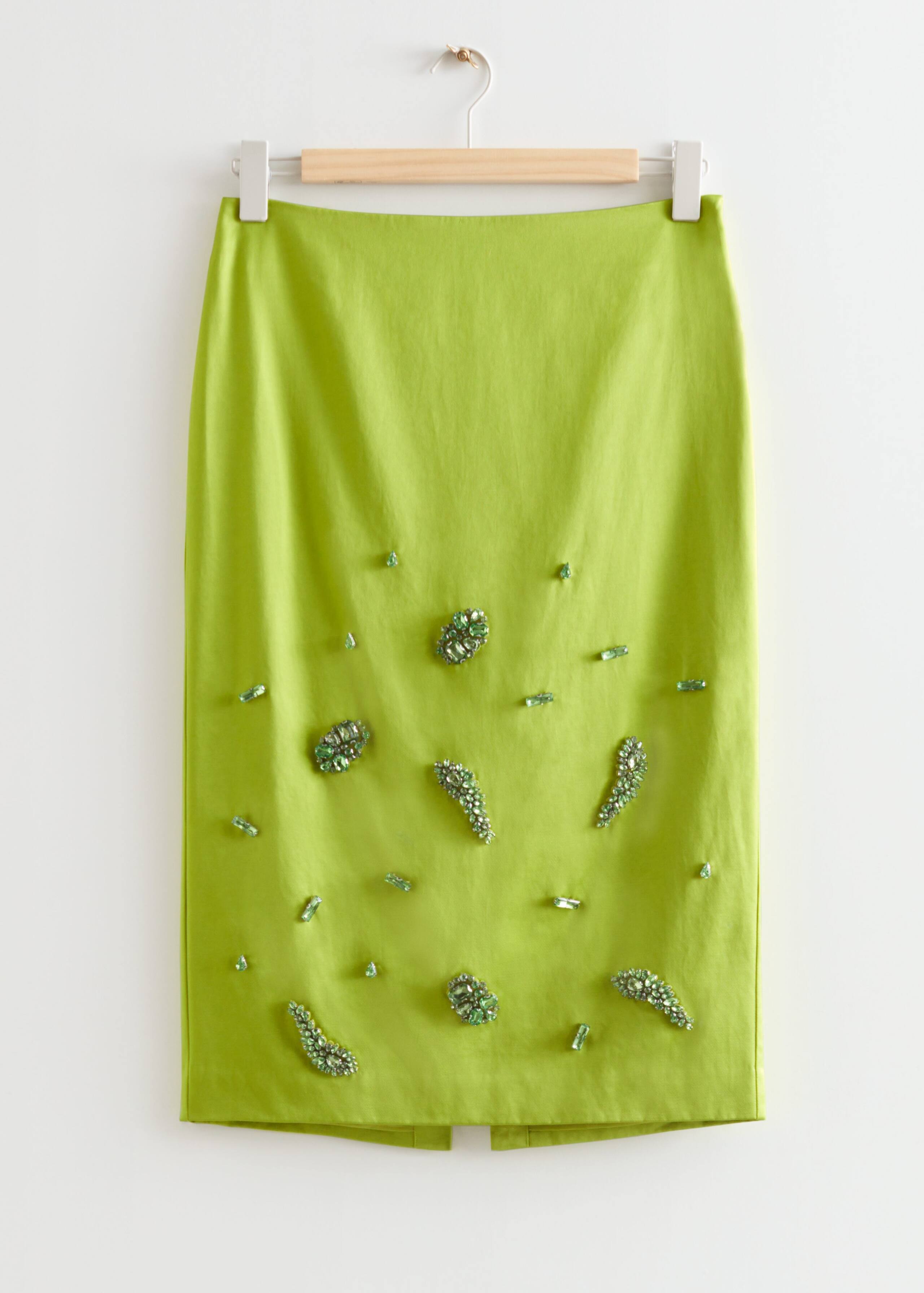 Low Waist Rhinestone Midi Skirt - Lime - Still Life