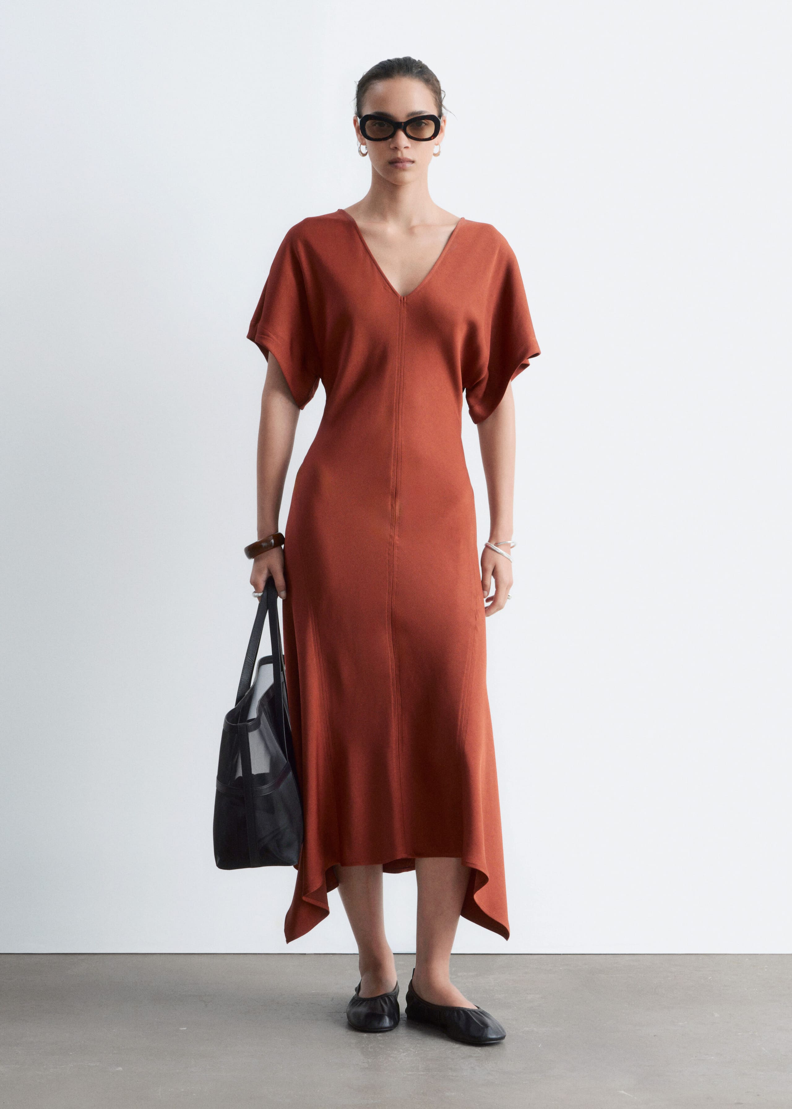 V-Neck Maxi Dress - Stone Beige - Lookbook