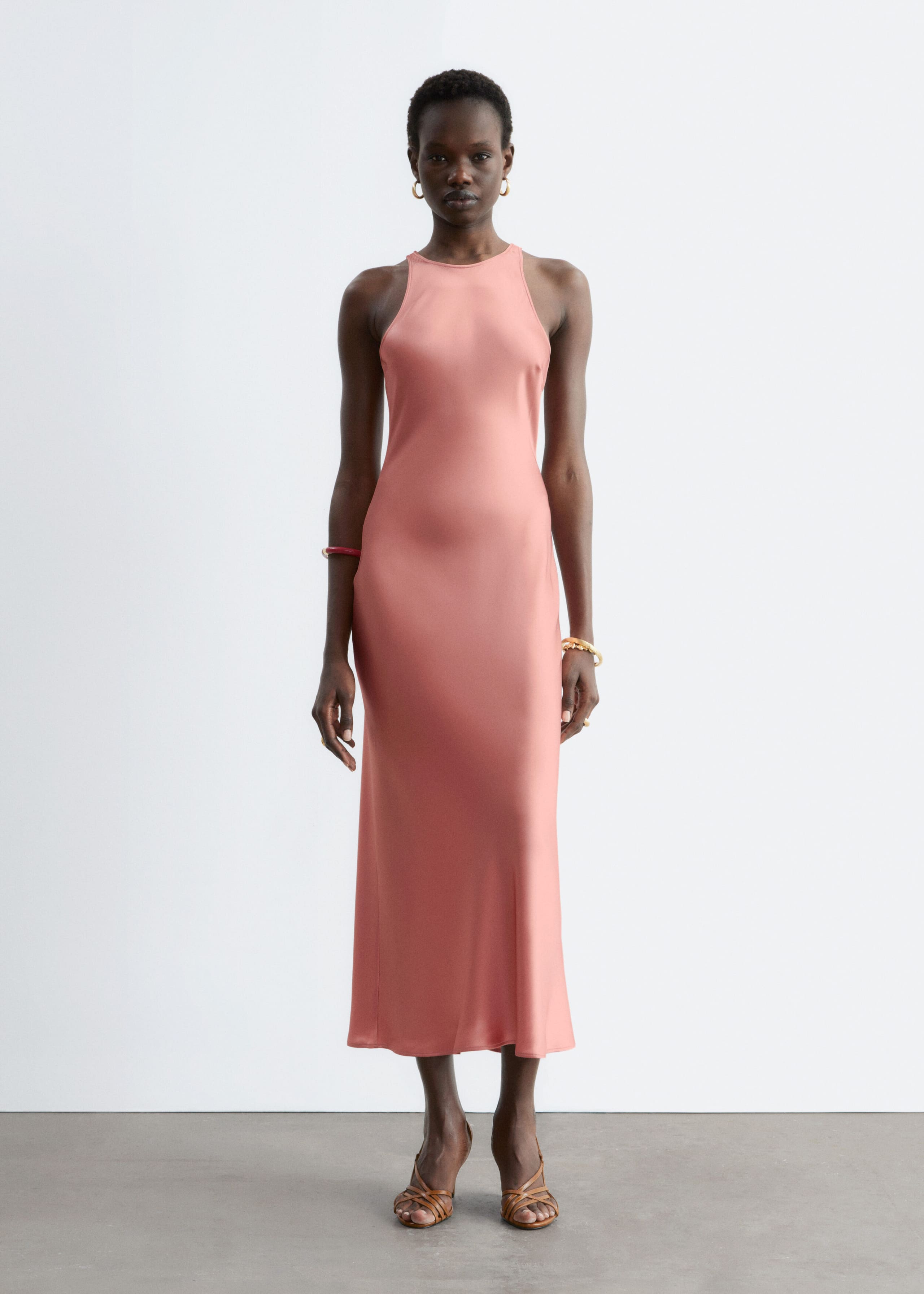 Image of Sleeveless Satin Midi Dress