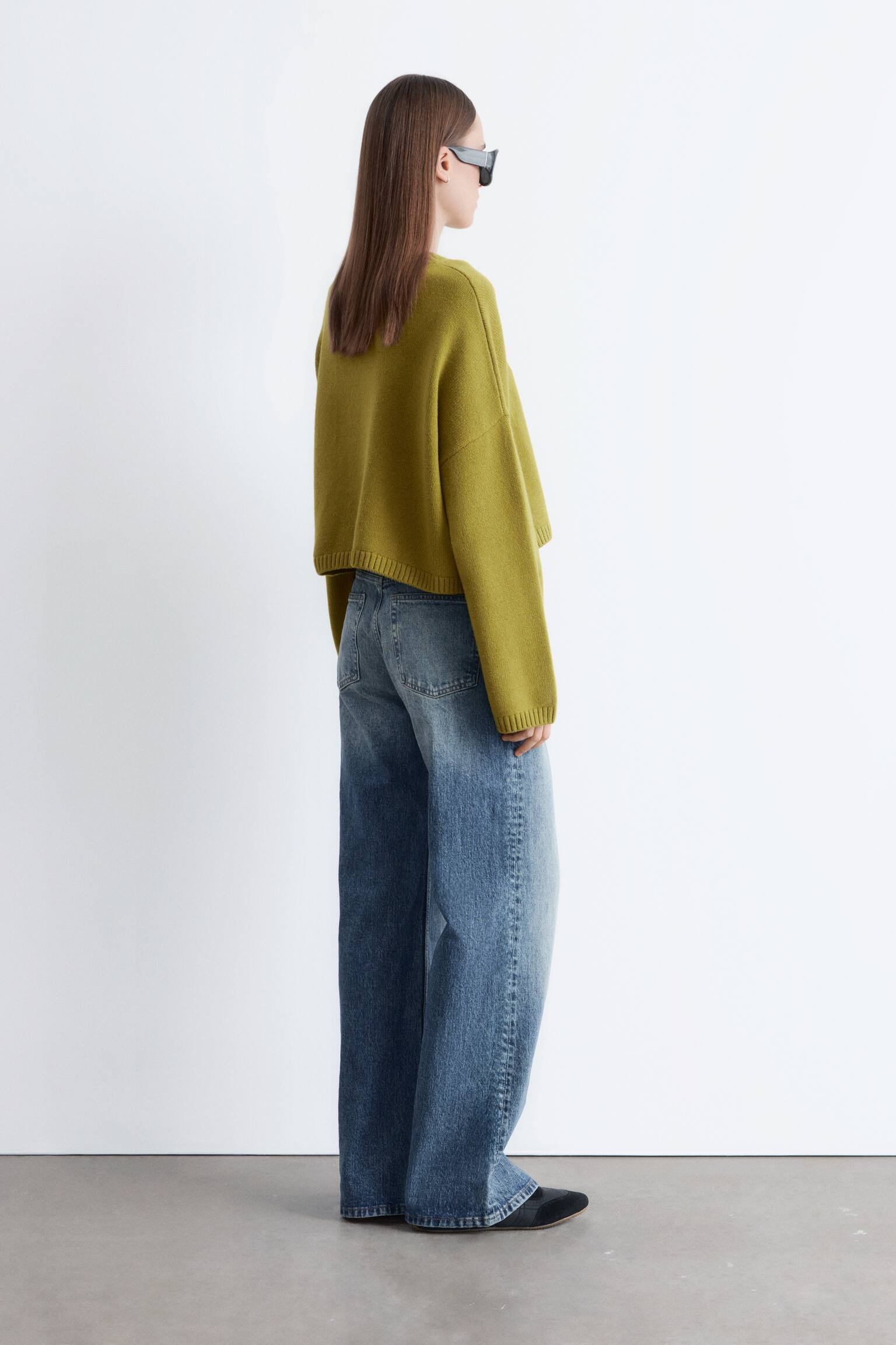 Sveter z kašmíru a bavlny - Khaki zelená/Béžová - 9