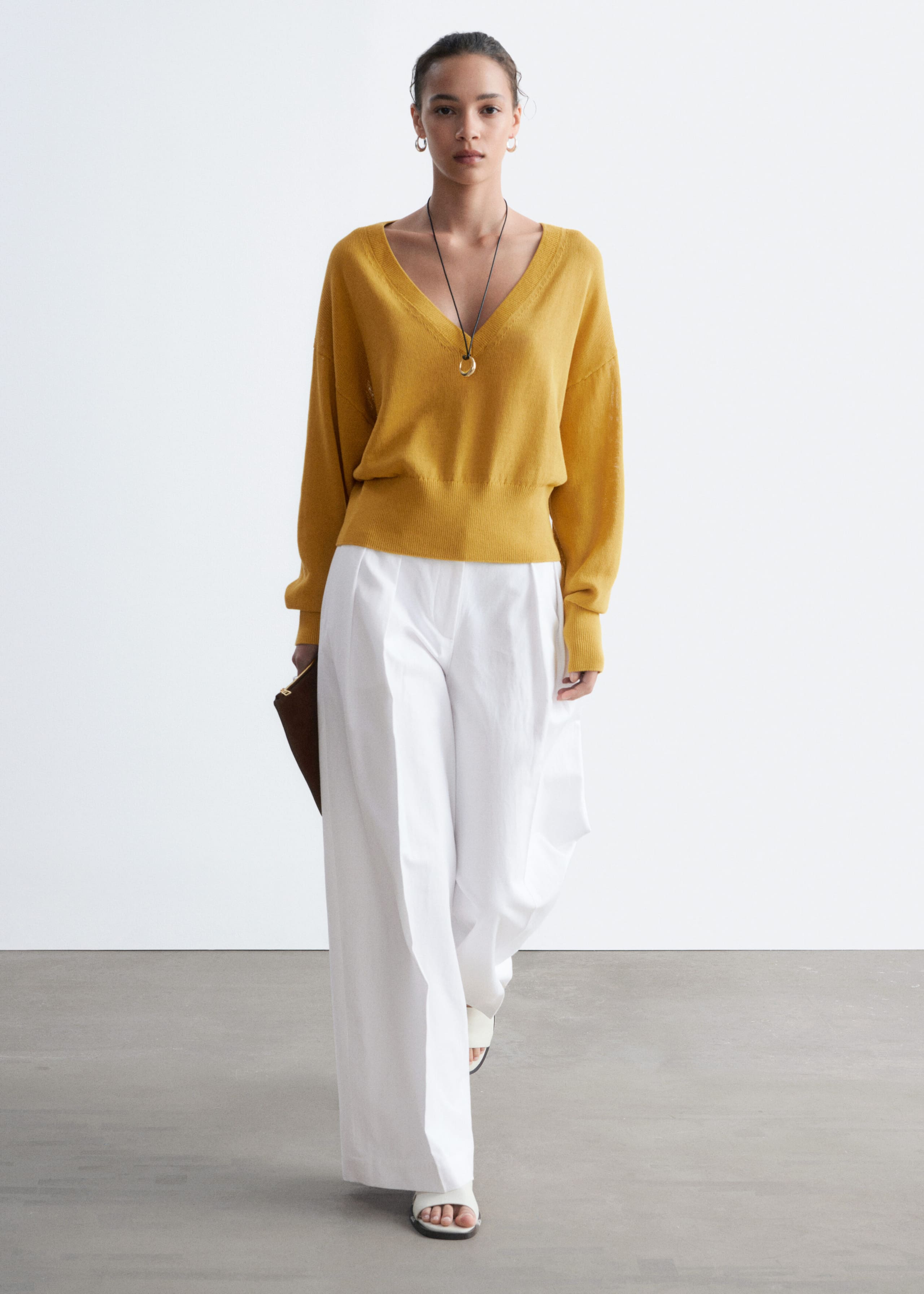V-Neck Cotton Jumper - Mustard - Still Life