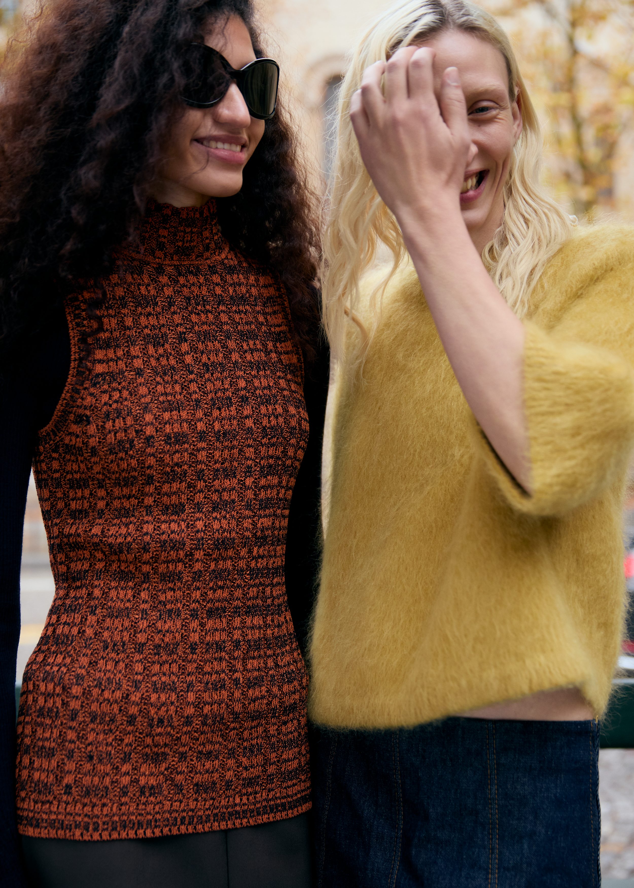 Knitted Sleeveless Turtleneck Top - Orange/Black - & Other Stories US