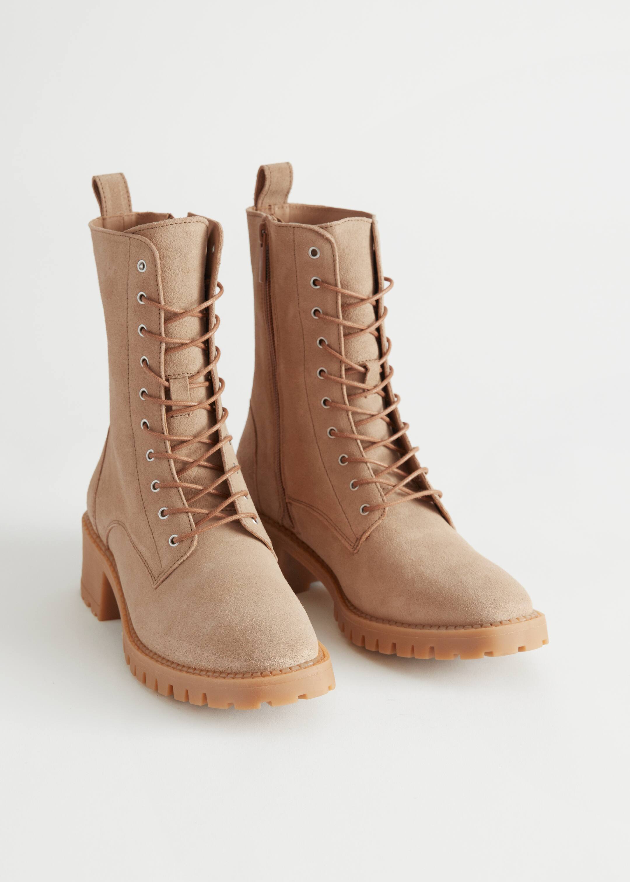 Größeres Bild ansehen: Utility-Boots aus Leder mit Absatz - Beige/Veloursleder - Ladies | H&M DE 1