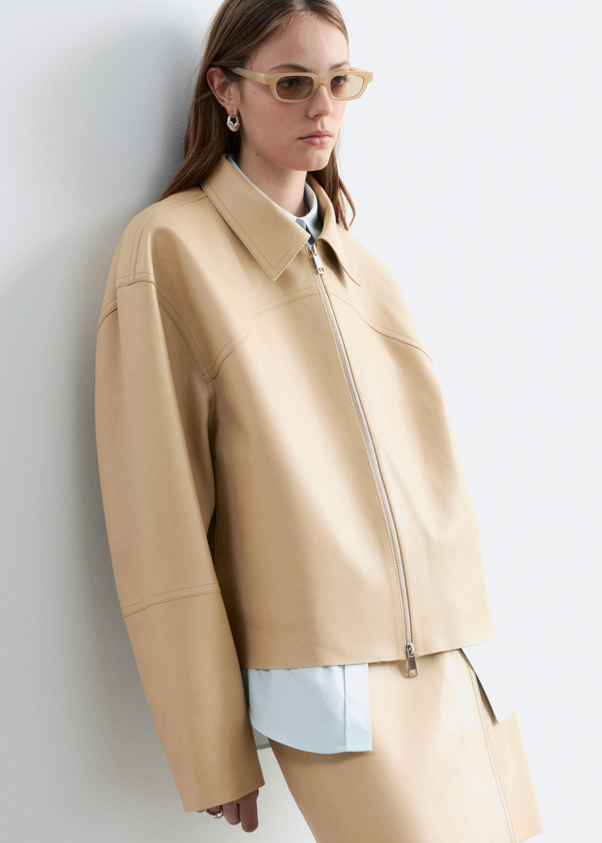 Relaxed Leather Jacket - Beige - Jackets - & Other Stories GB