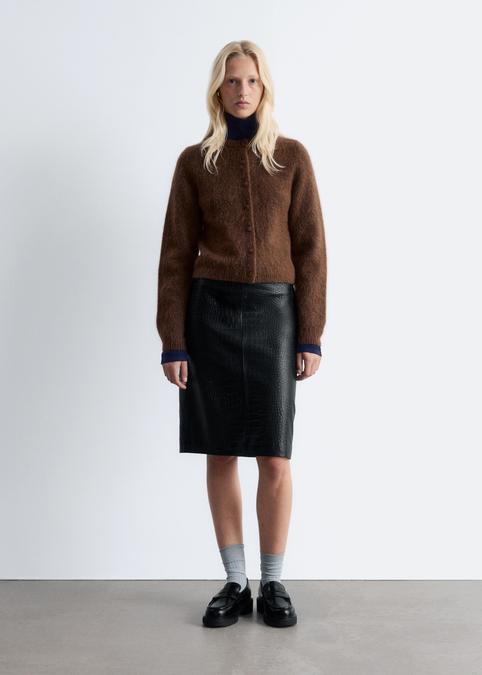 Brushed Knitted Cardigan - Brązowy/Czerwony/Czarny - 6