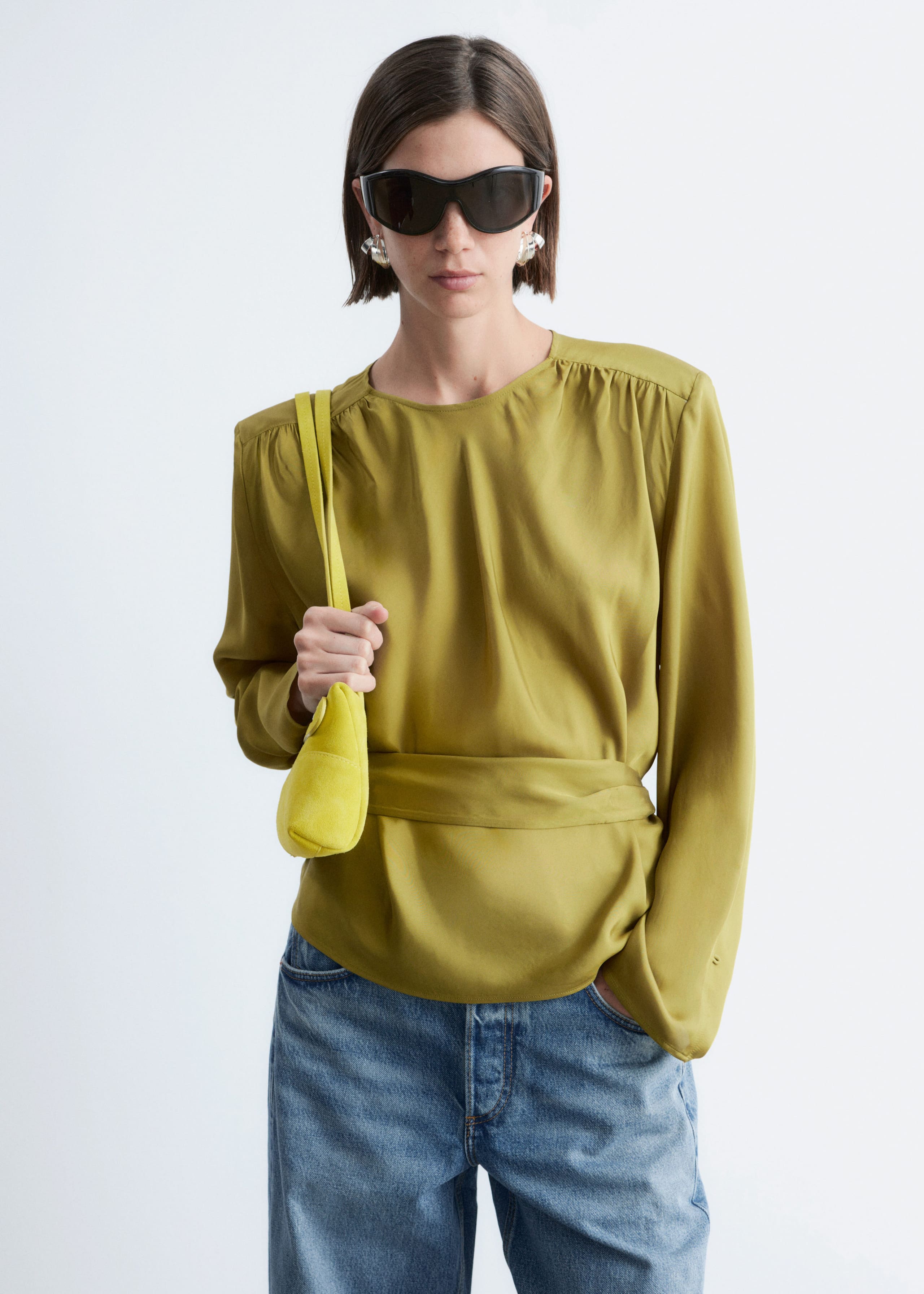 Image of Gathered Tie-Belt Blouse