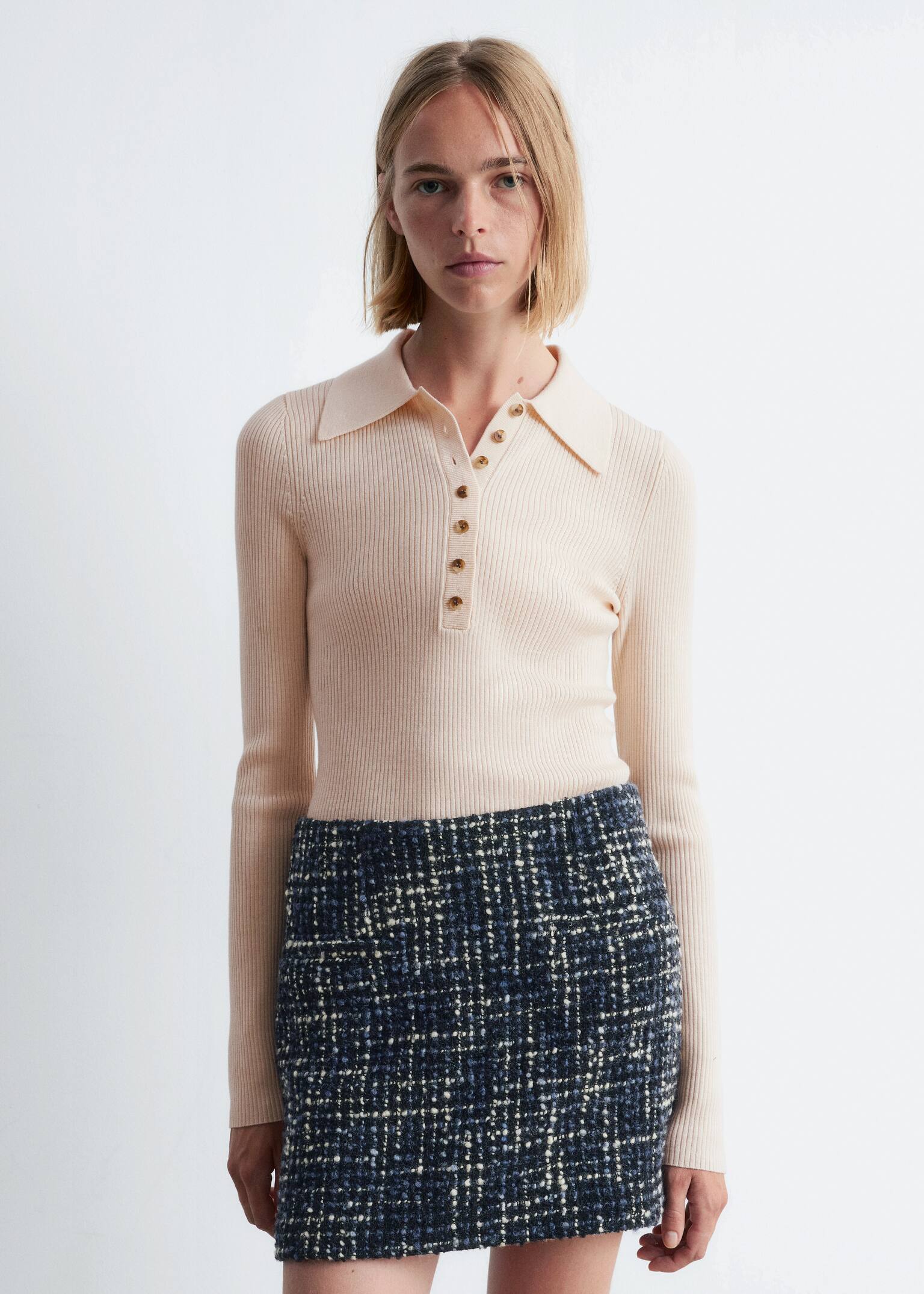 Structured Wool-Blend Mini Skirt - Black/Blue - 4