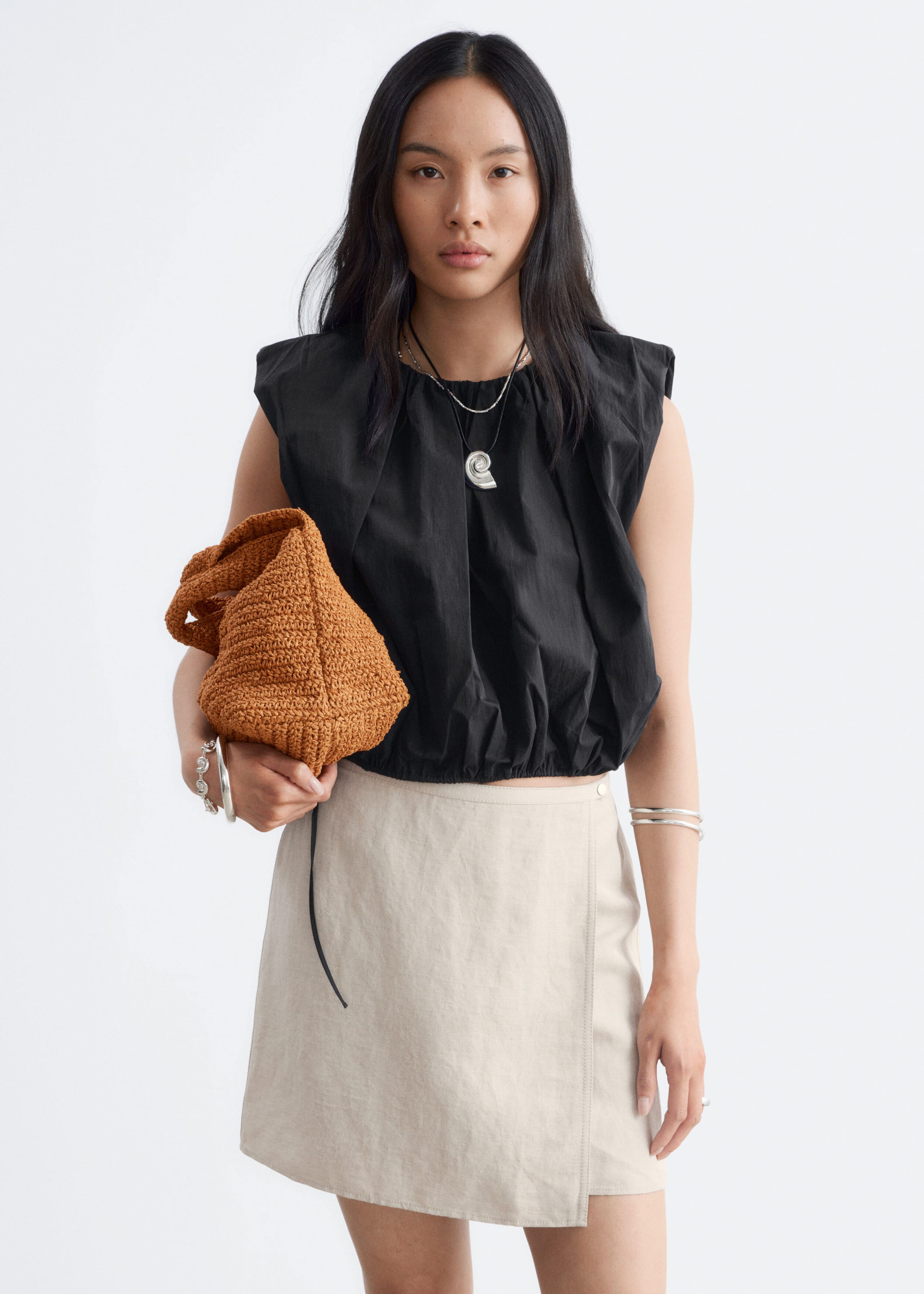 Linen-Blend Mini Skirt - Beige - Lookbook