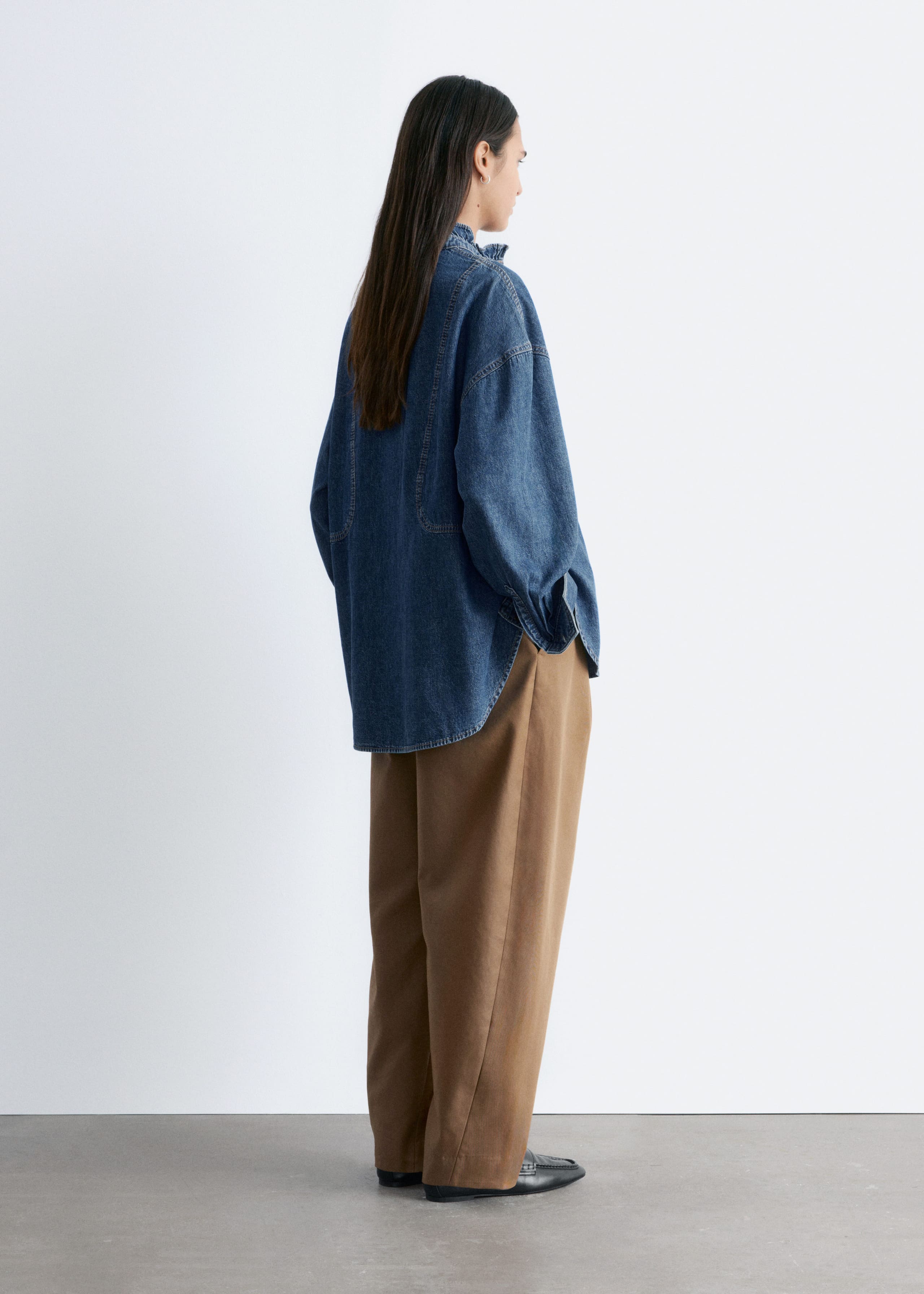 Image of Frill-Collar Denim Blouse
