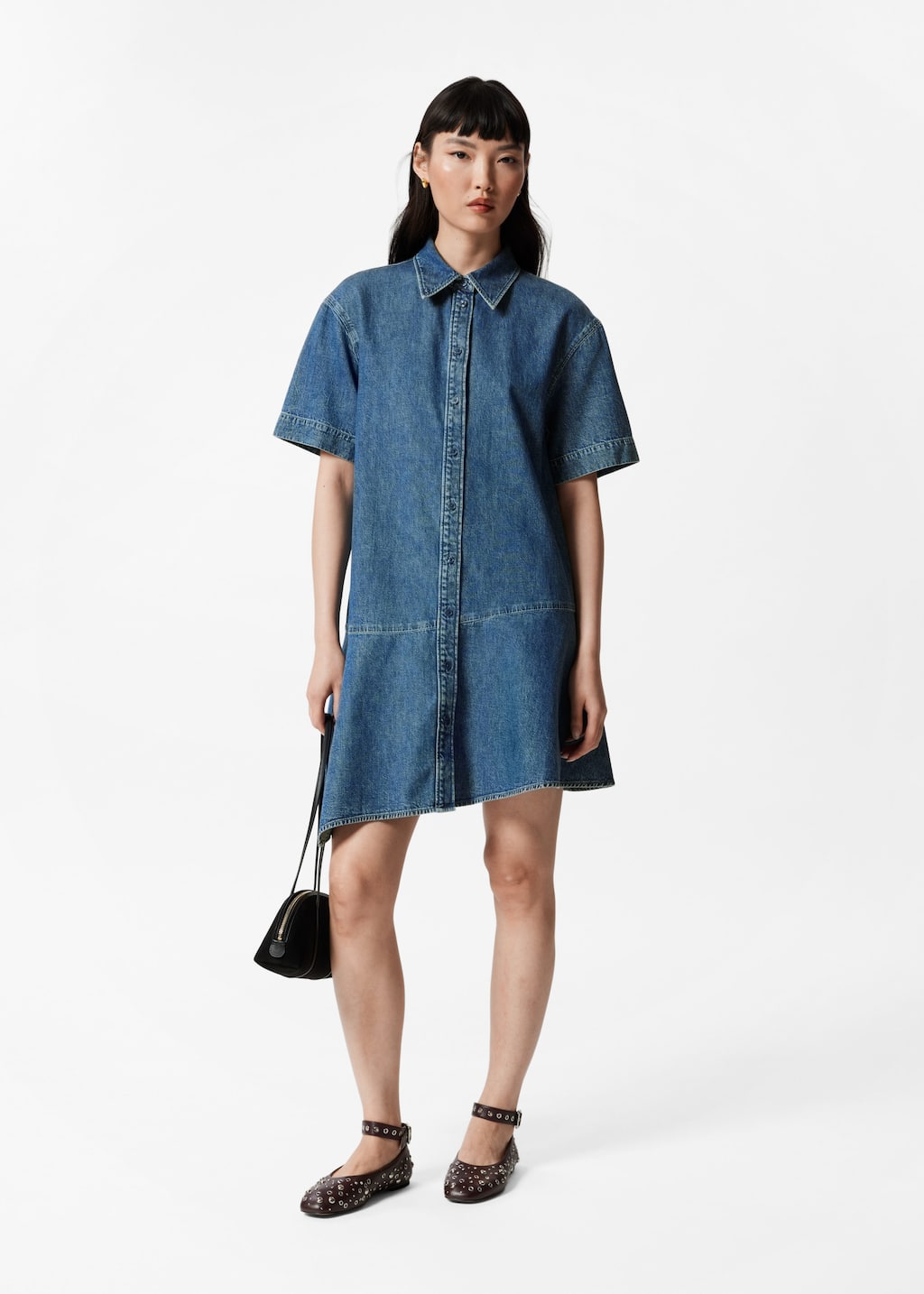 Image of Vestido vaquero camisero asimétrico