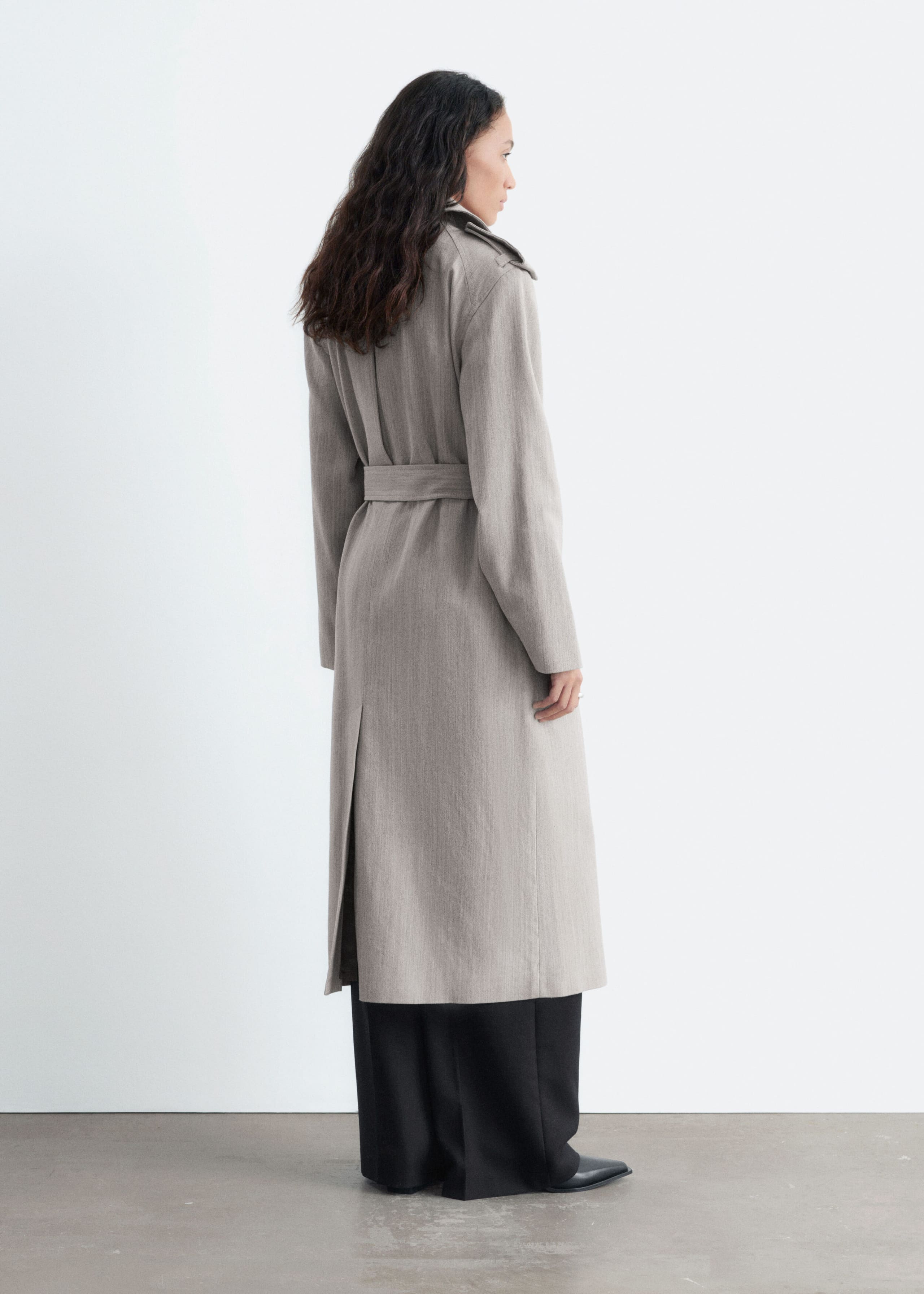 Cotton-Wool Tie-Belt Trench Coat - Grey - Still Life