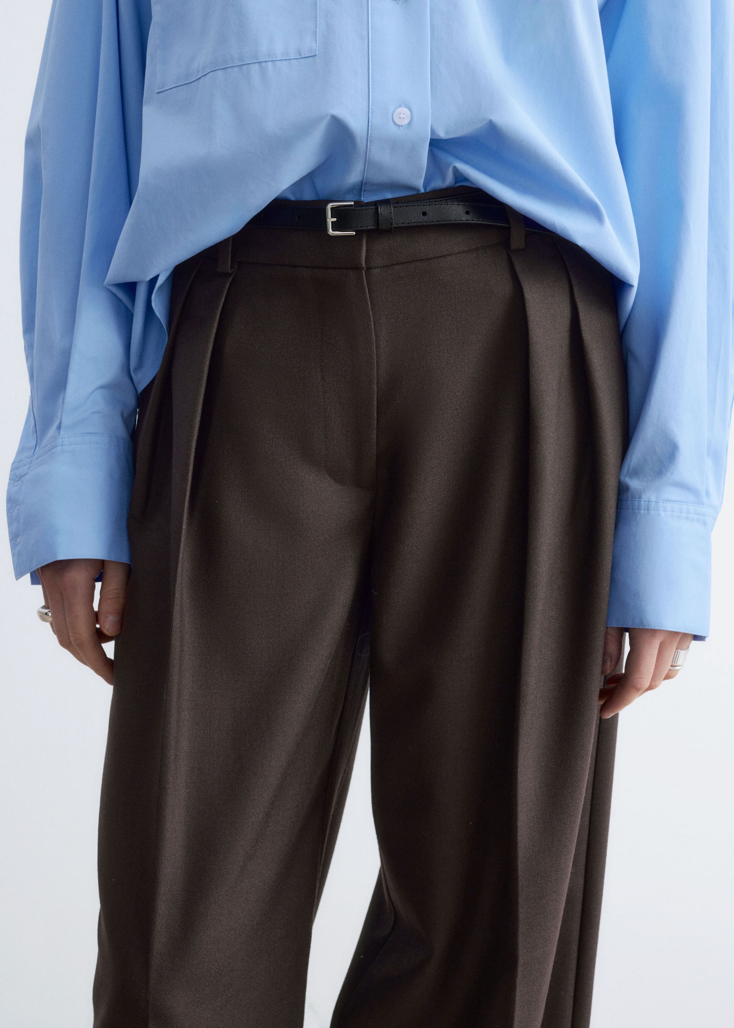Pantaloni sartoriali in misto lana - Marrone scuro - Lookbook