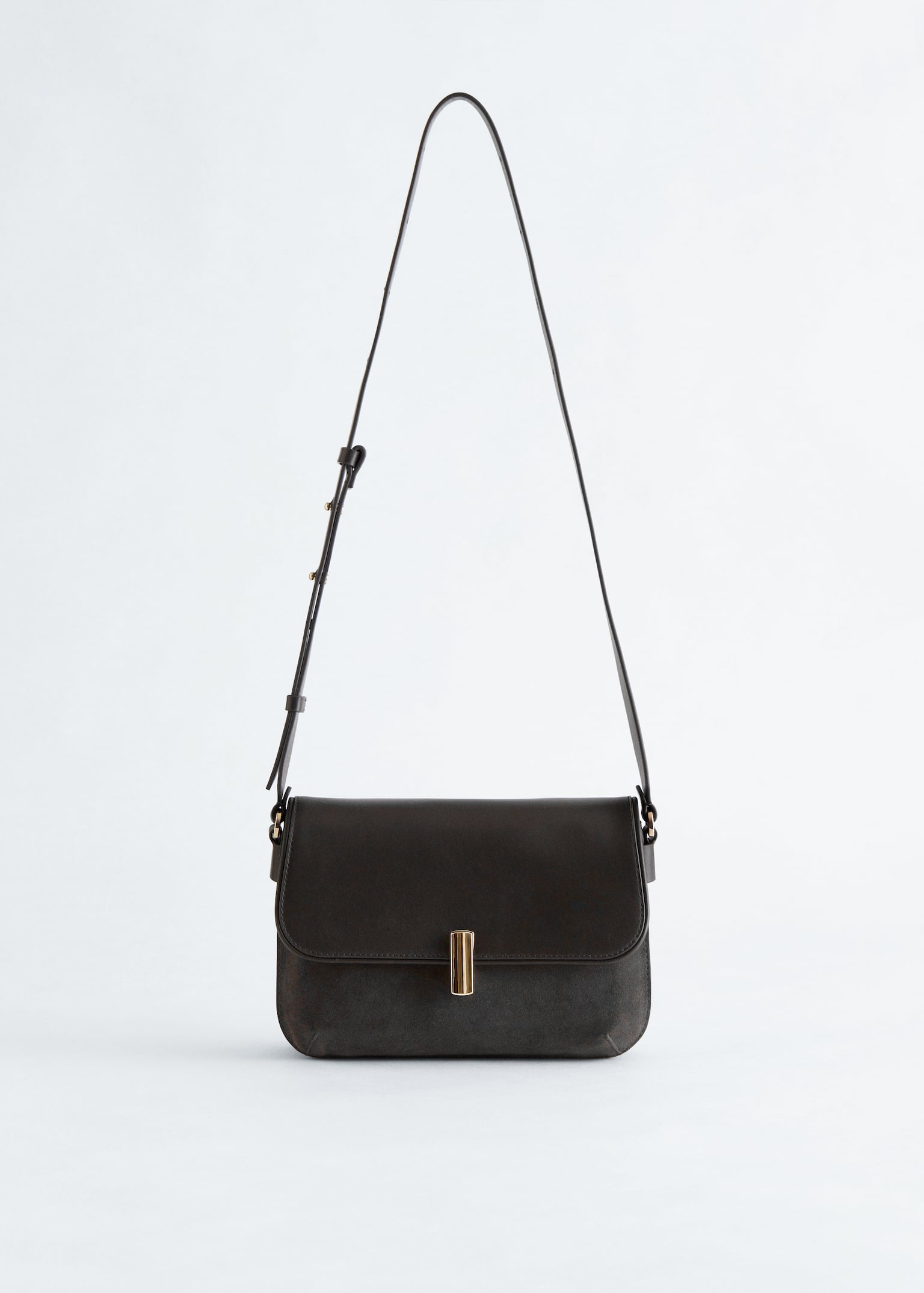 Sac à bandoulière en cuir - Noir/Grège foncé