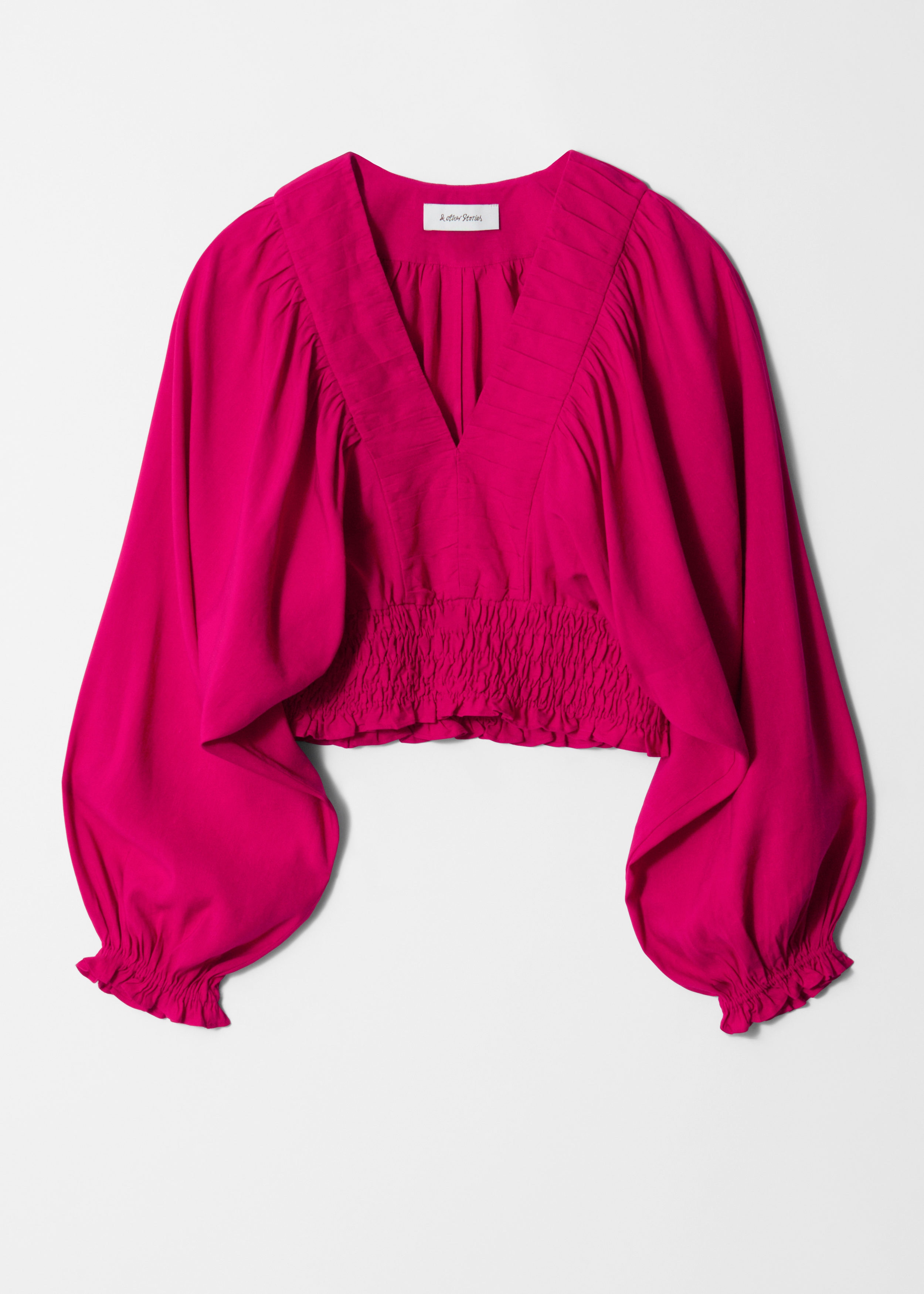 m♡　BIBIY FOIRE PUFF BLOUSE PINK Neon Pink Cutout Detail Puff Sleeve Top Women's Summer top