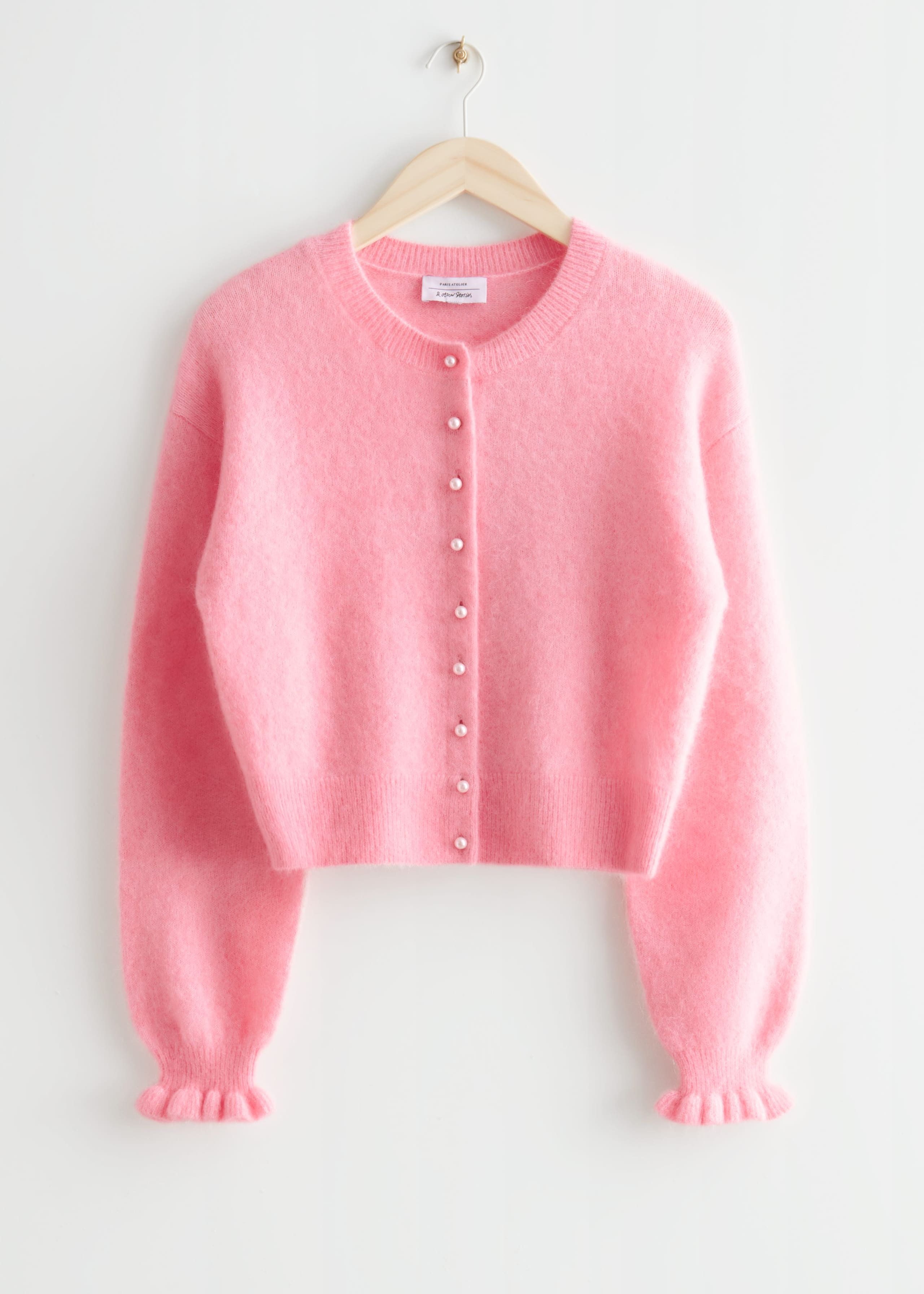 Frill Cuff Knit Cardigan - Beige - Natura morta