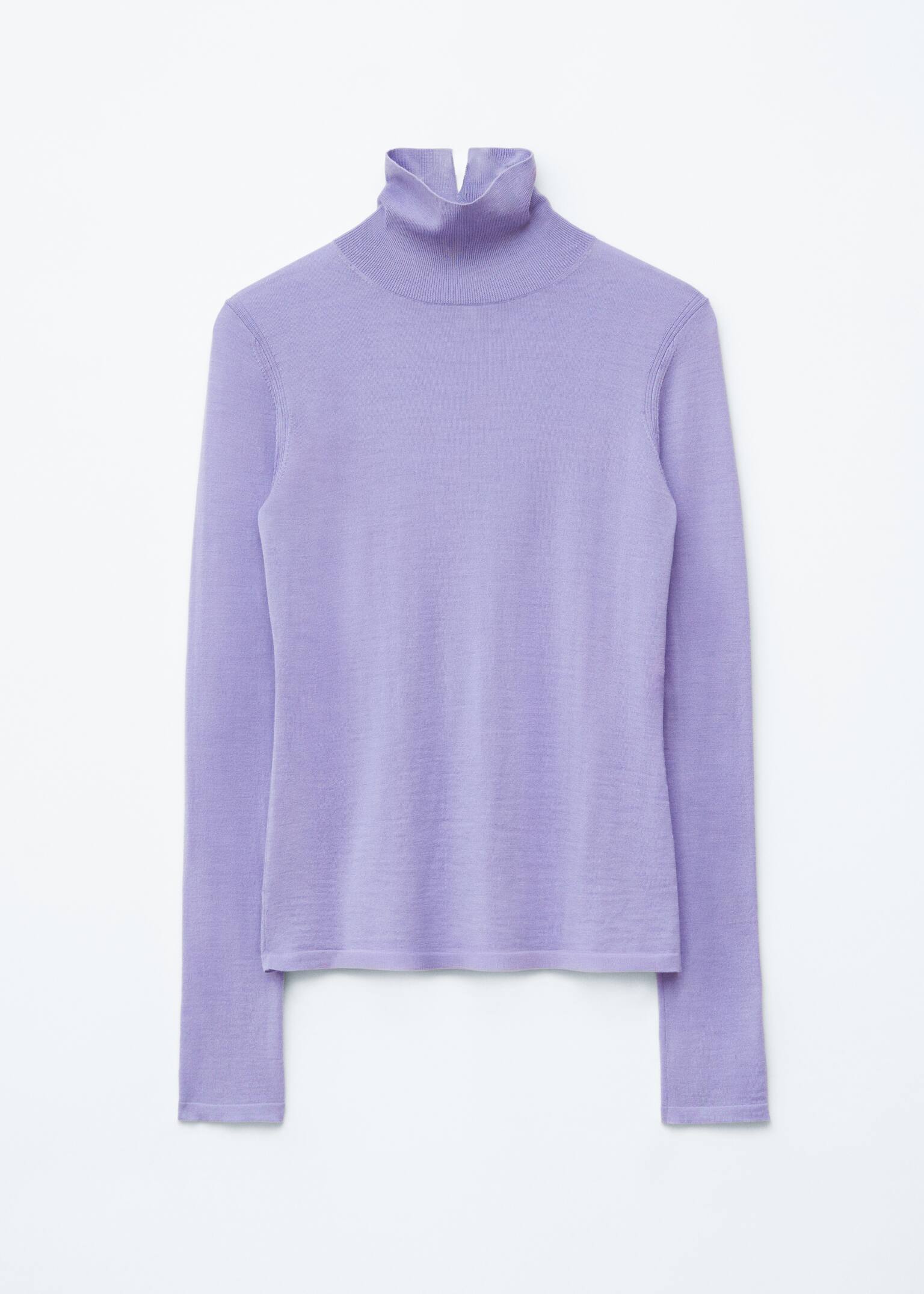 Rollkragenpullover aus fein gestrickter Wolle - Helllila/Dunkelblau/Gelb/Dunkelbraun - 2