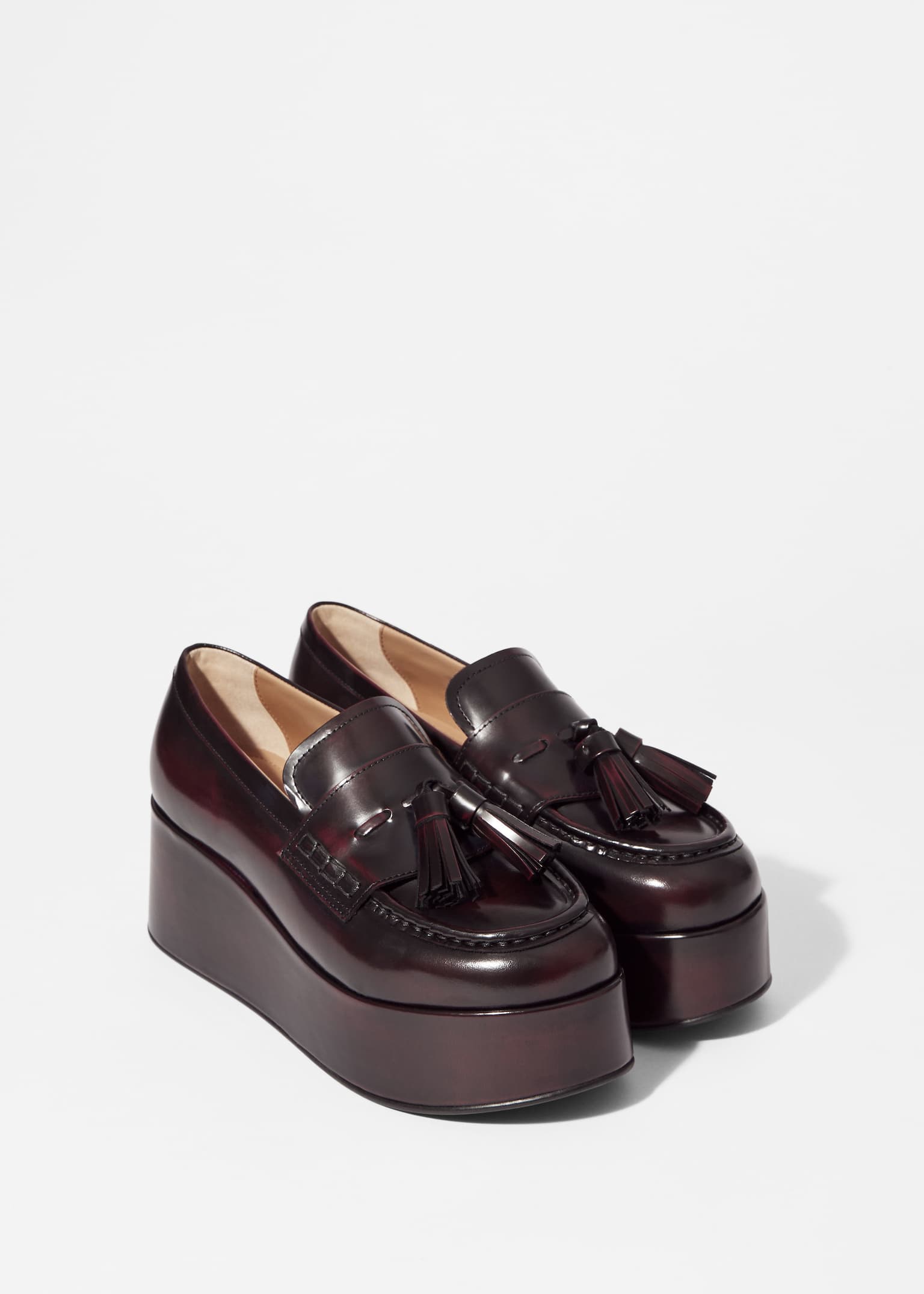 Flatform Leather Loafers - Burgundy - 6
