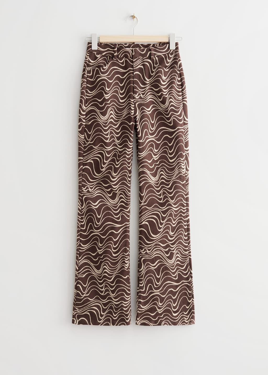 Printed Kick Flare Trousers - Wave Print - Bodegón