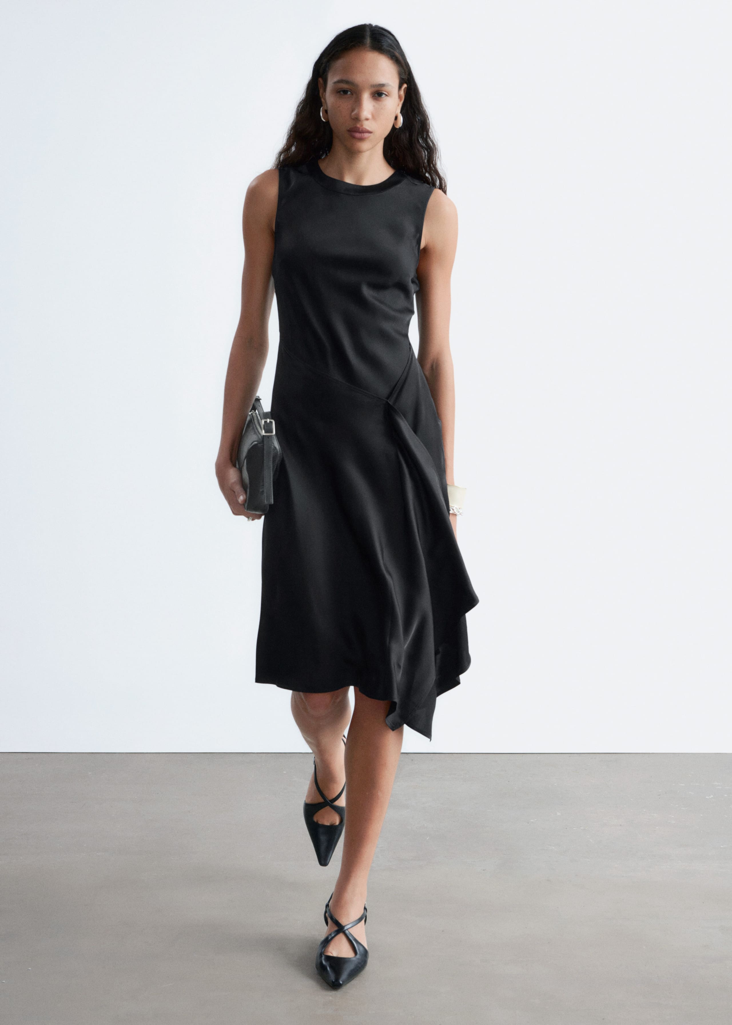 Image of Asymmetric Satin Midi Dress