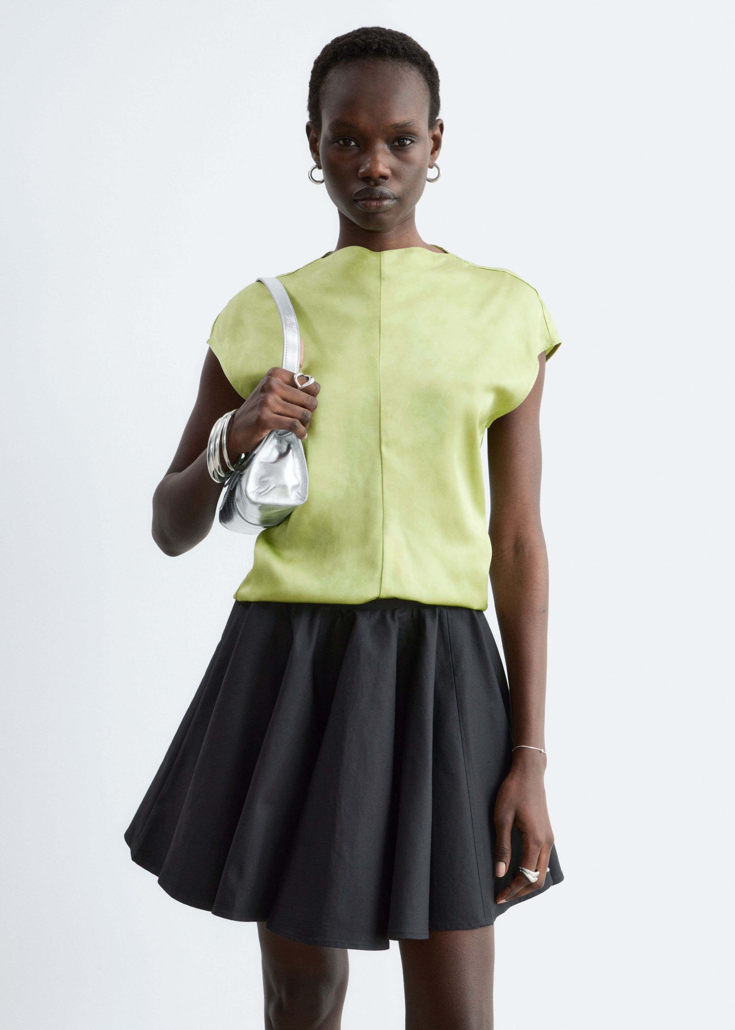 Textured Viscose Sleeveless Top - Green - Lookbook