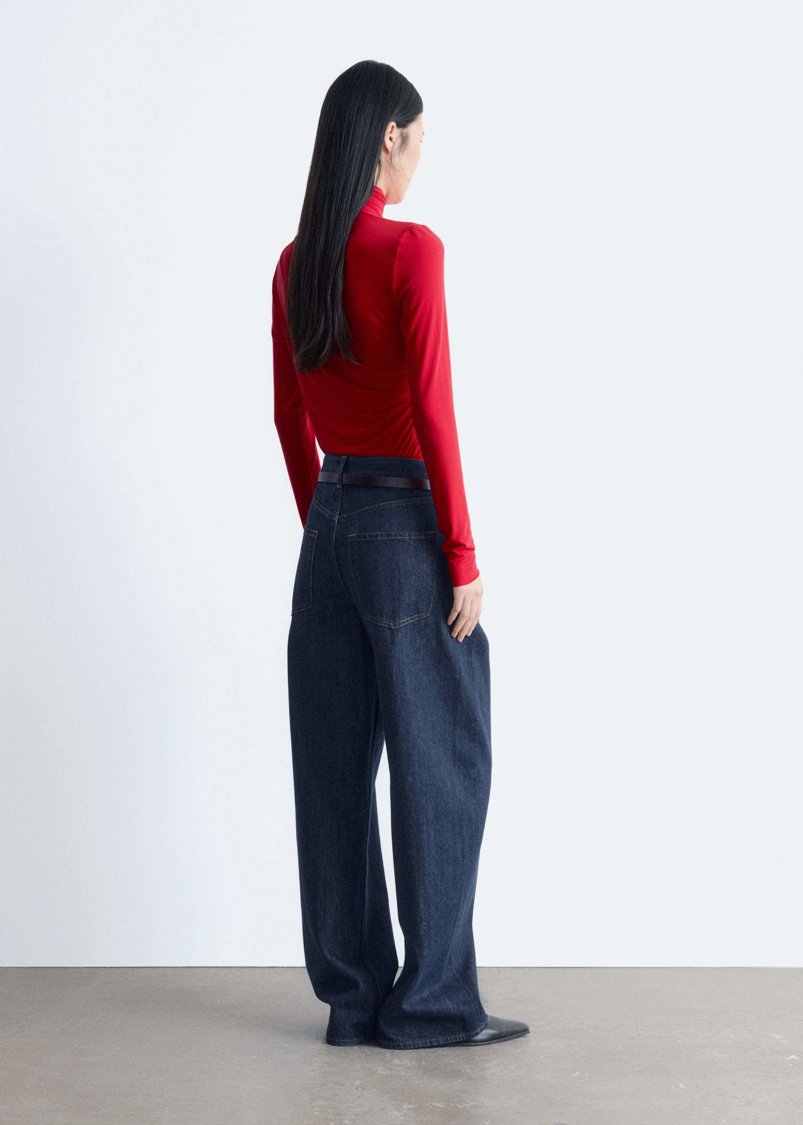 Draped Turtleneck Top - Red - Lookbook