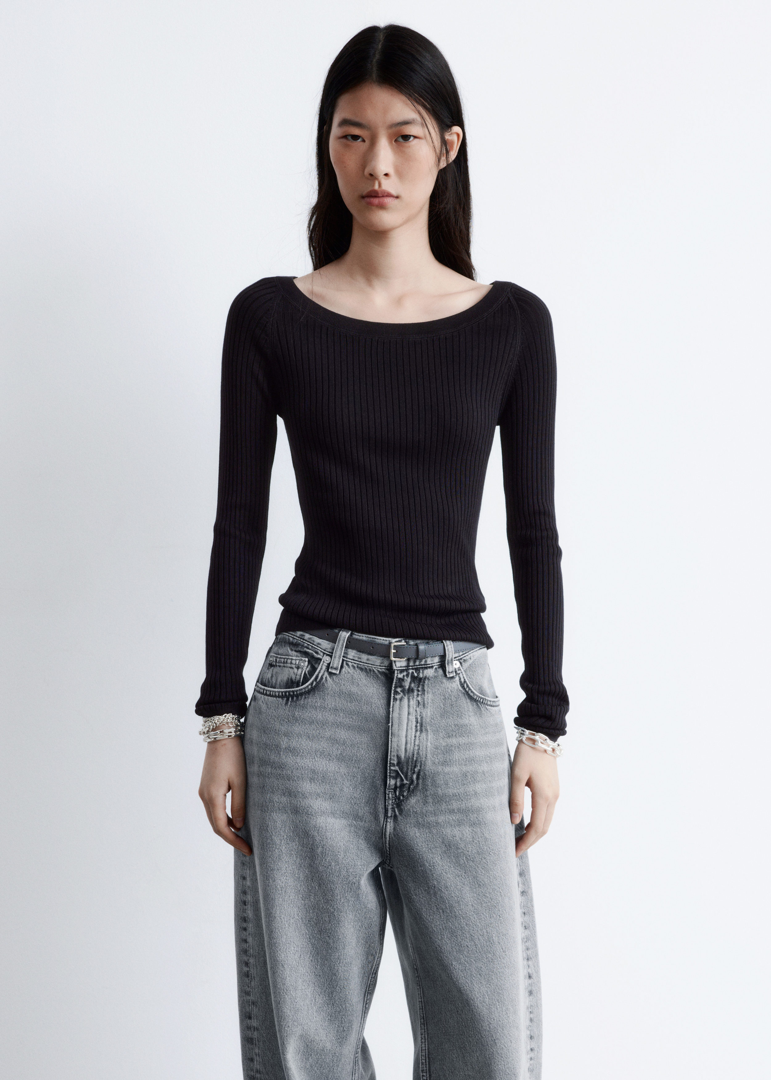 Boat-Neck Rib-Knit Top - Black - & Other Stories NL