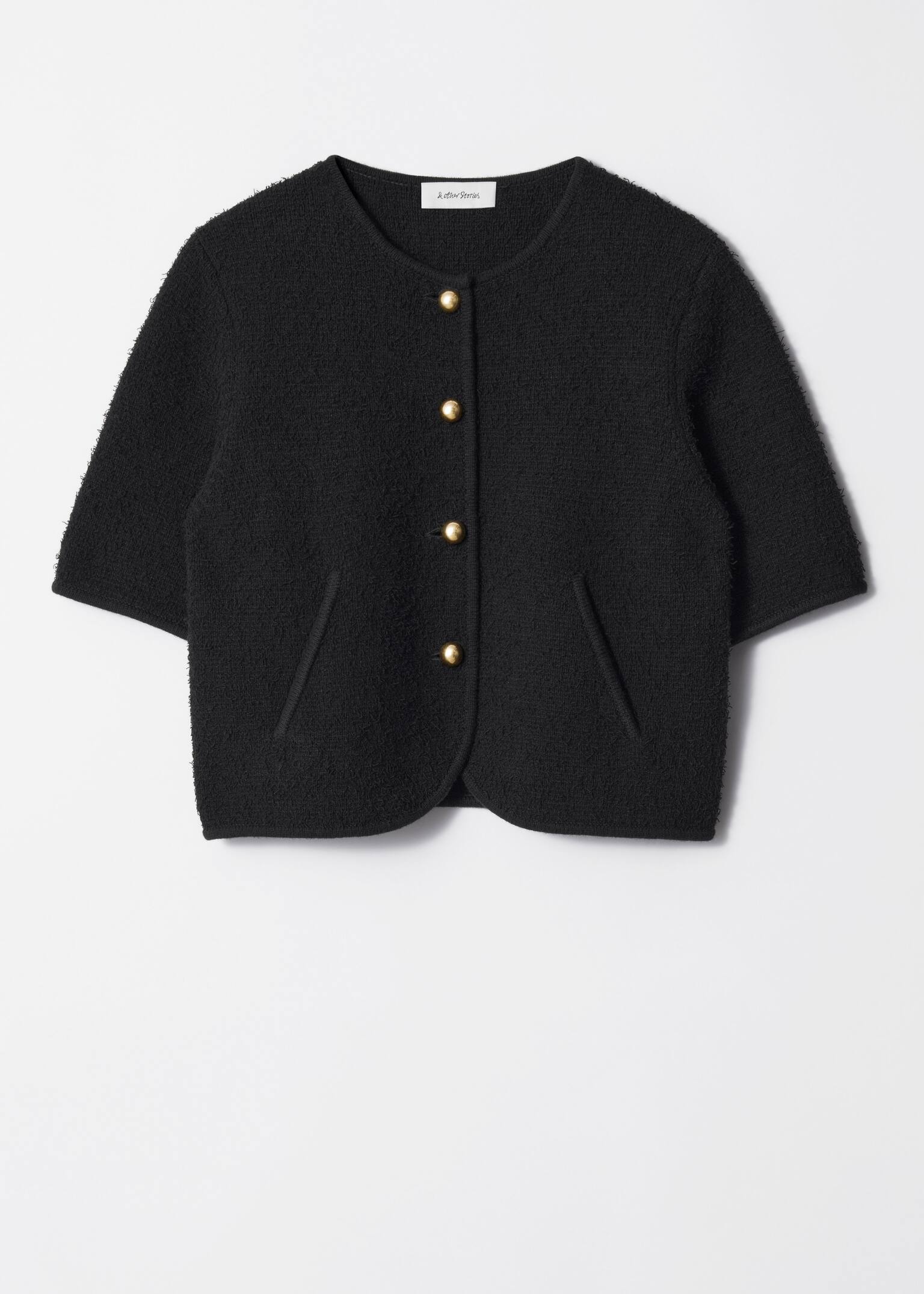 Textured Short-Sleeve Cardigan - Black