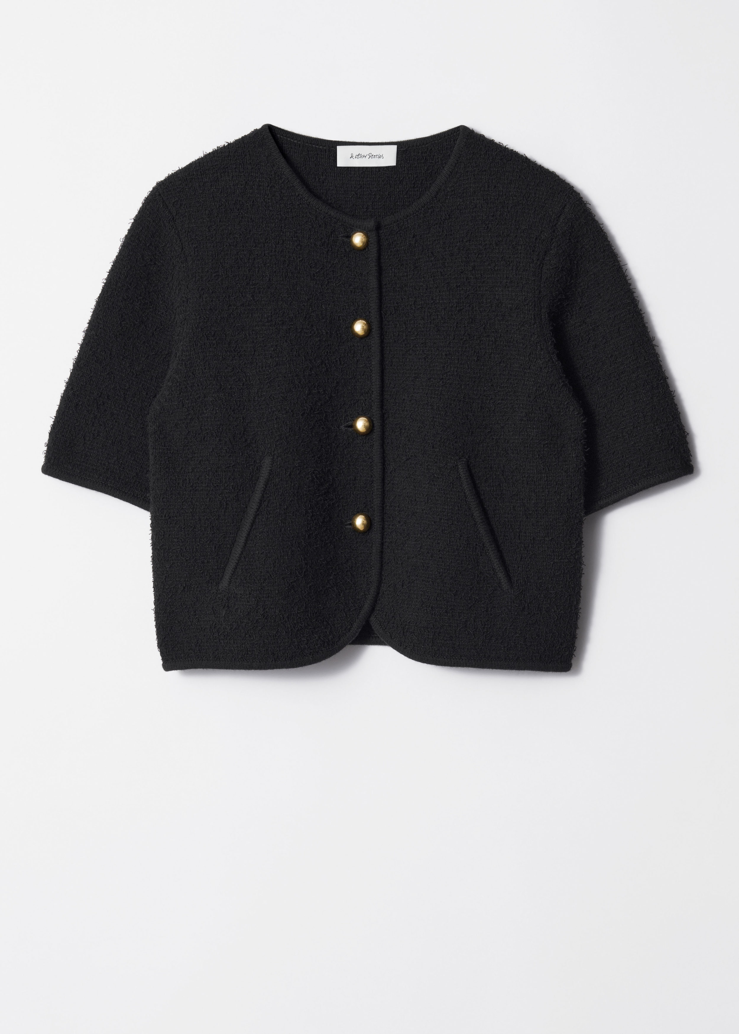 Textured Short-Sleeve Cardigan - Black - Knitwear | & Other Stories US