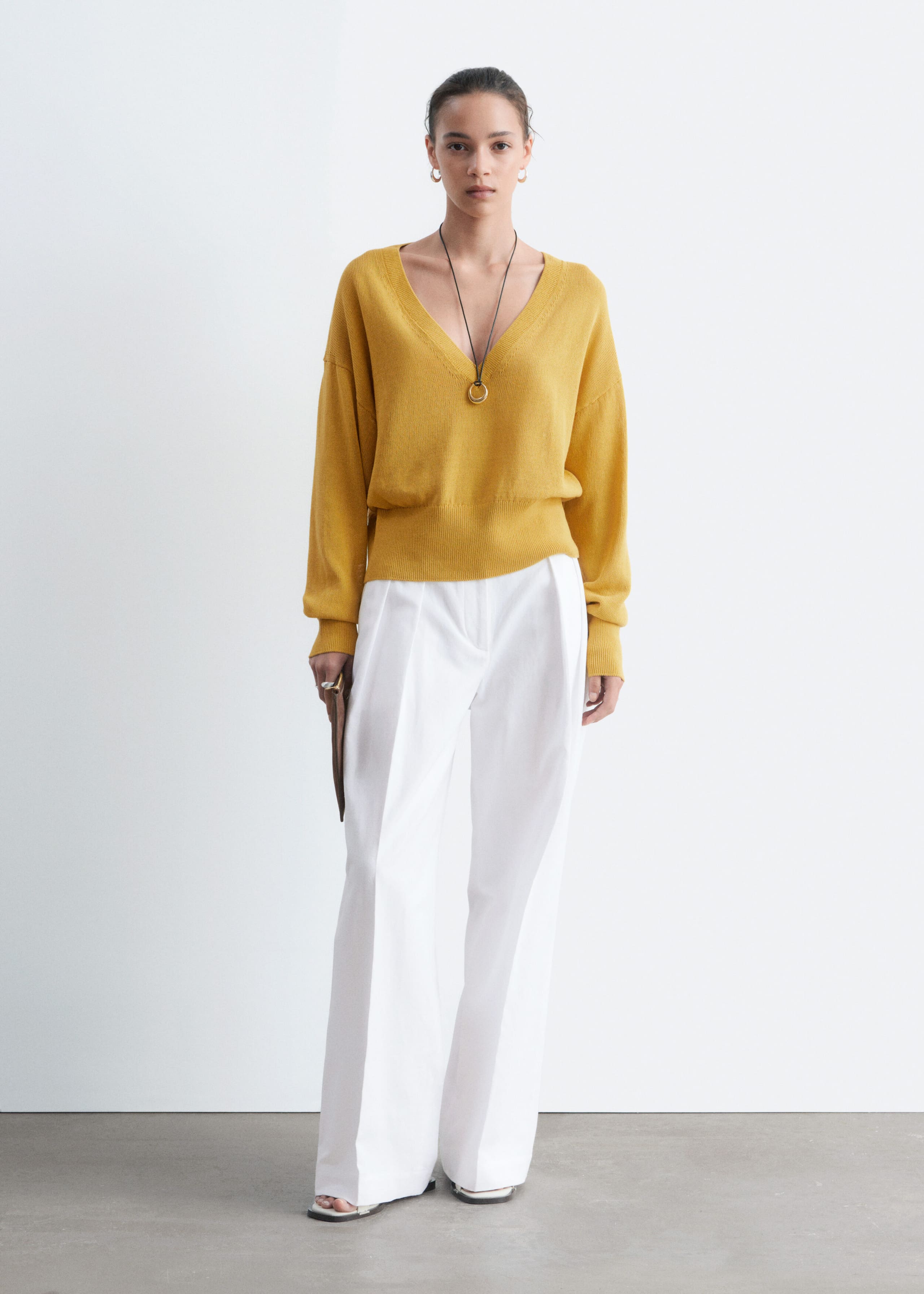 V-Neck Cotton Jumper - Mustard - Still Life