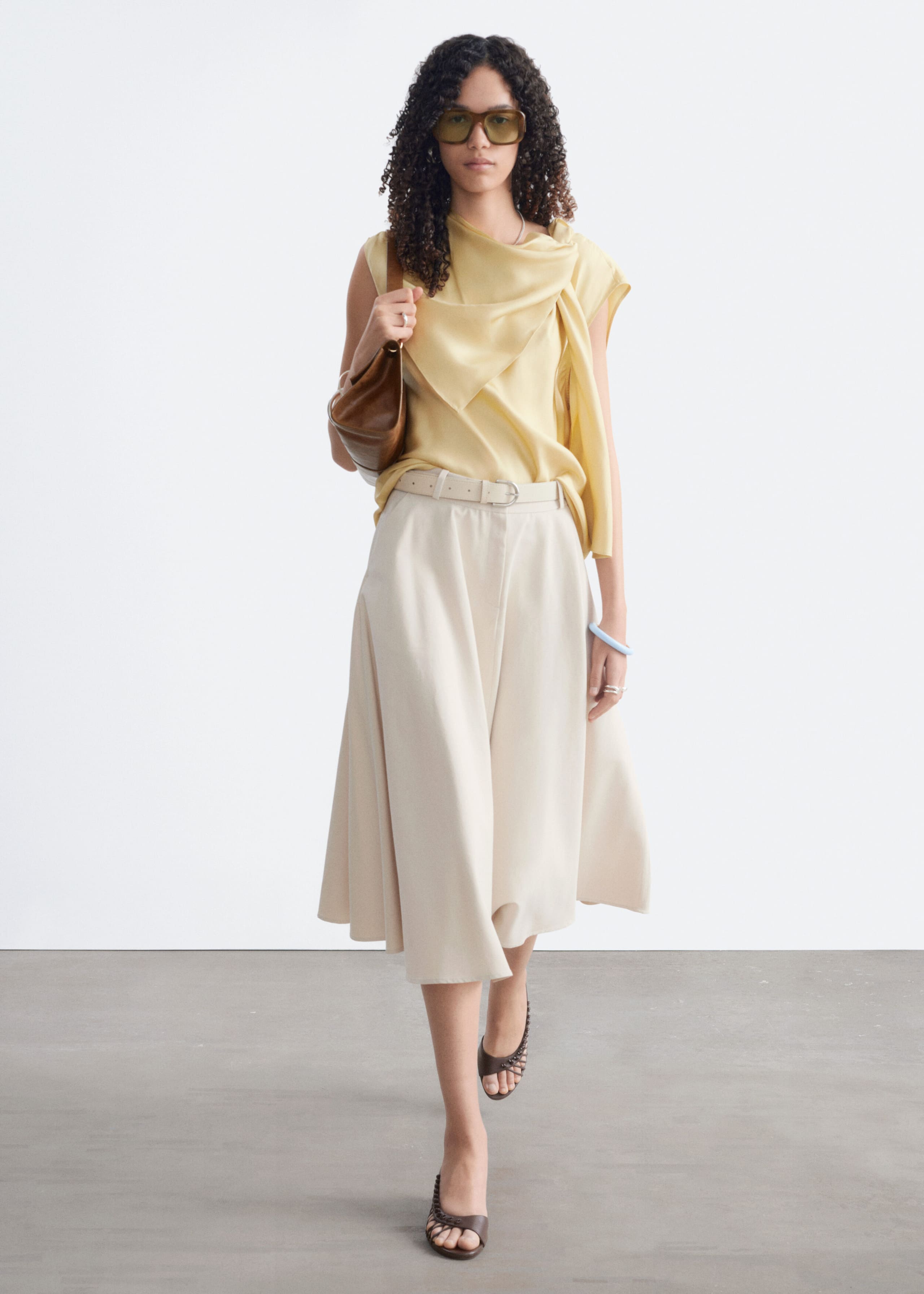 Silk Cowl Neck Scarf Top - Light Yellow - Lookbook