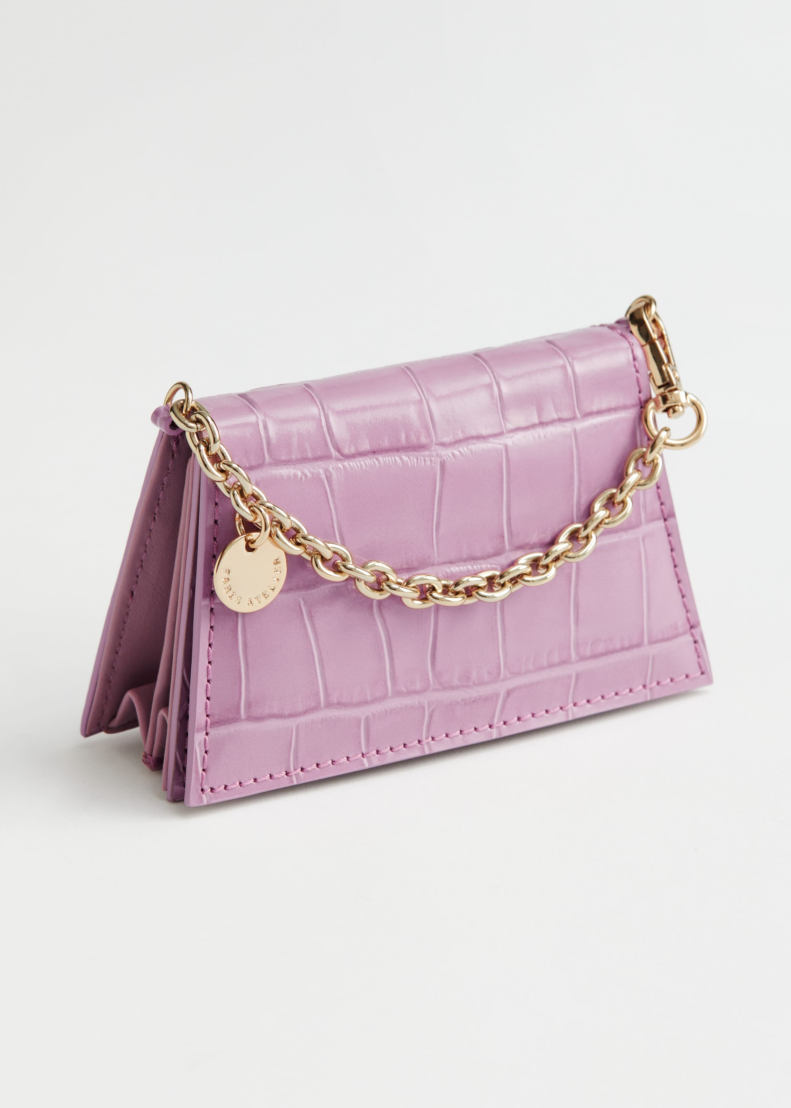 Croc Embossed Leather Chain Wallet - Lilac - Bodegón