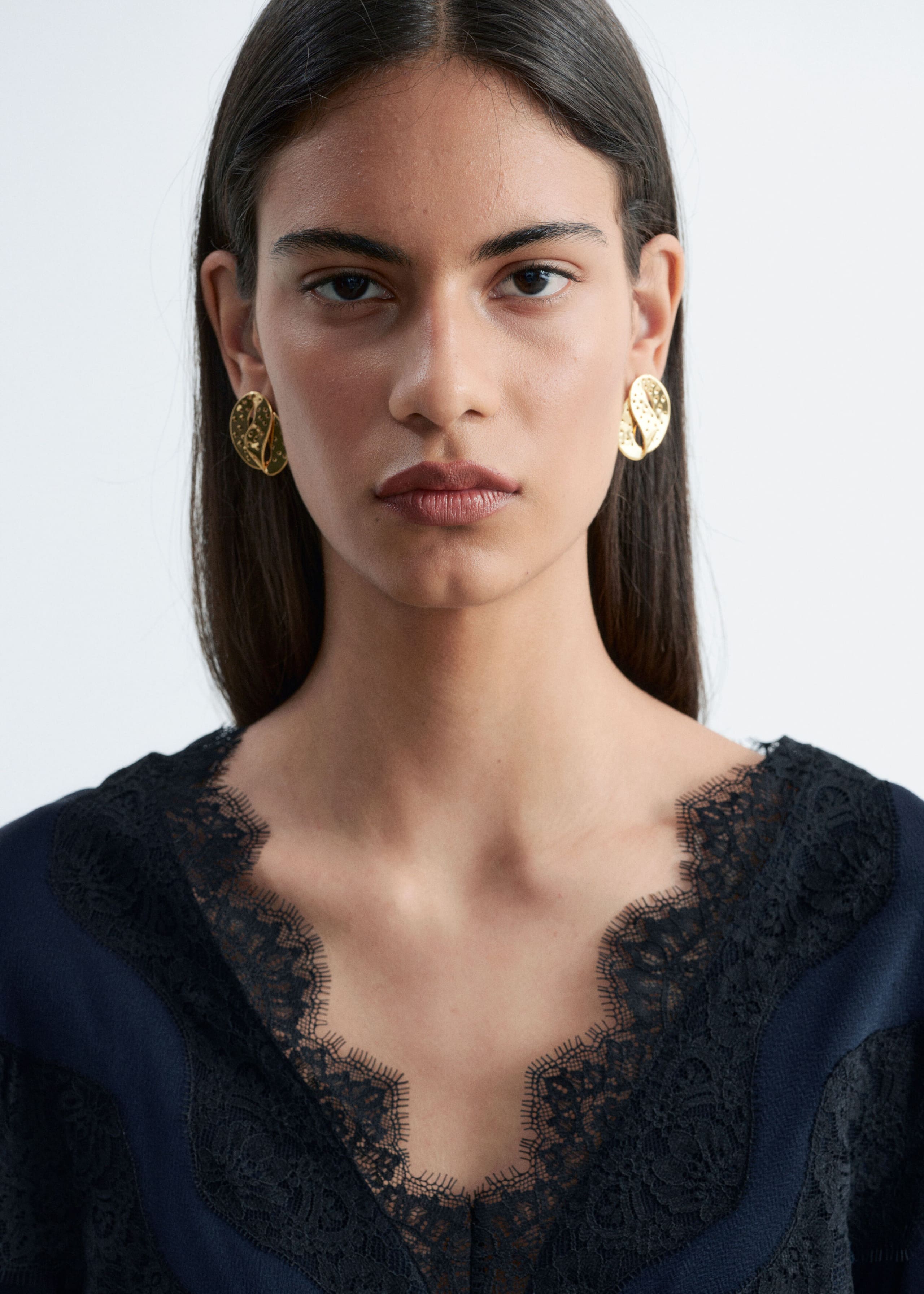 Lace-Detail Crepe Blouse - Blue/Black - Lookbook
