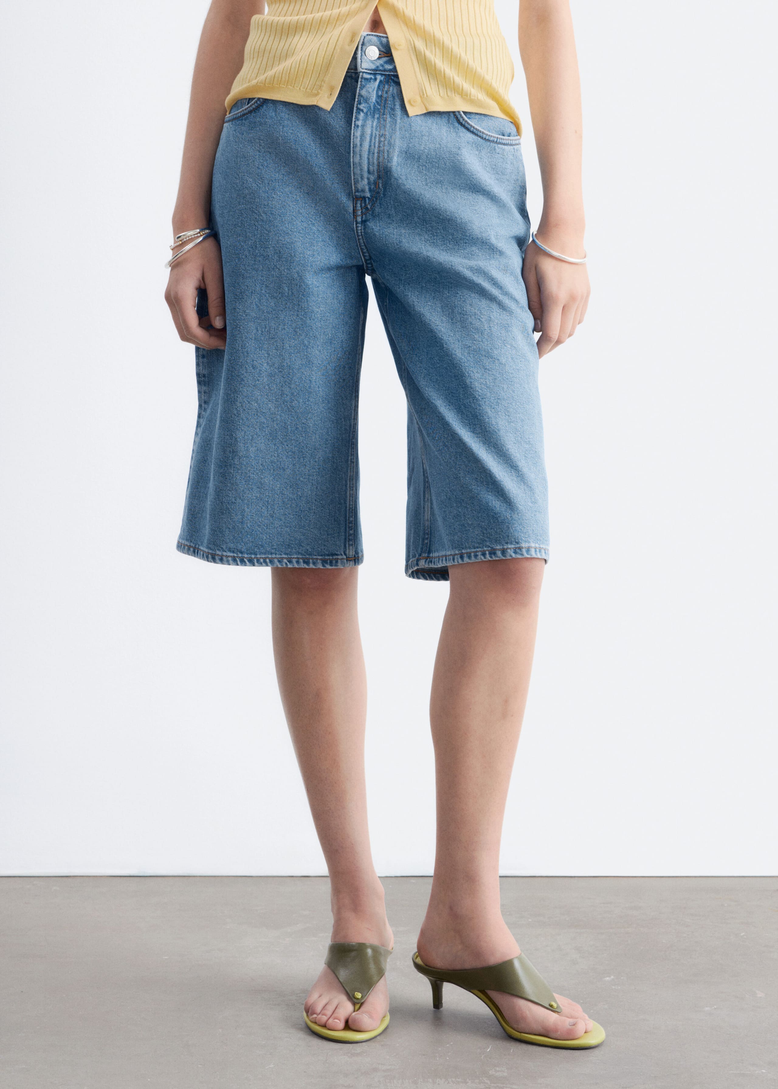 Denim Knee-Length Shorts - Mid Blue - Lookbook