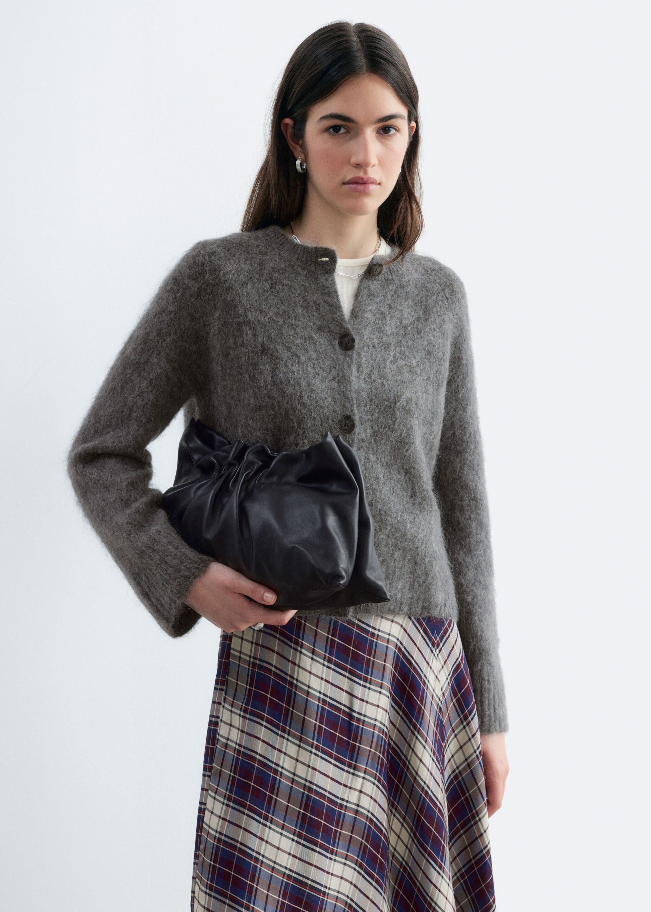 Mohair Blend Cardigan - Dark Grey - Lookbook