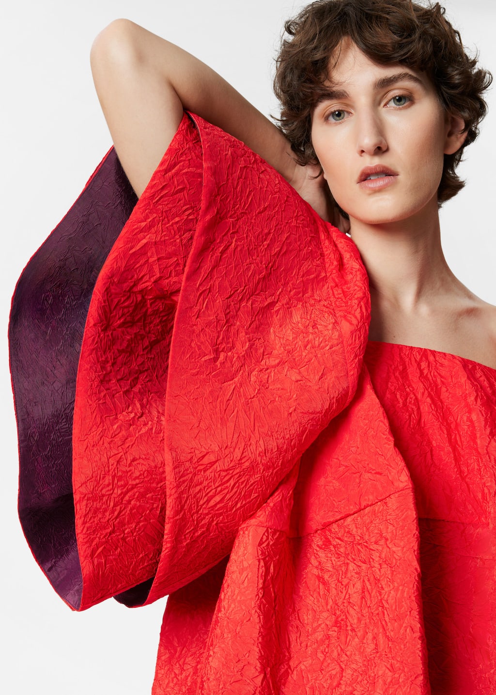 Vestido midi de jacquard con volantes - Rojo - Lookbook