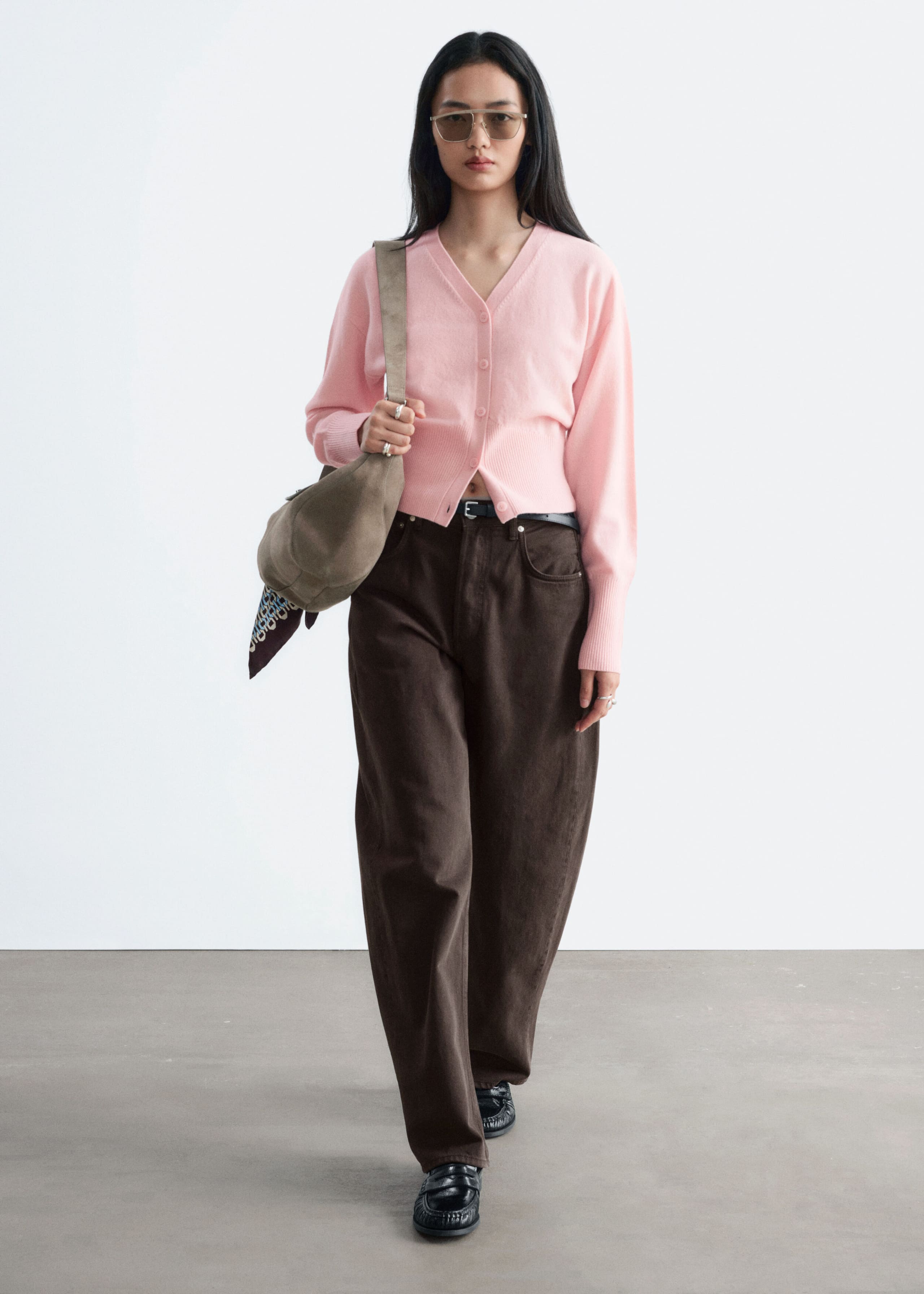 Wool Corset Rib Cardigan - Light Pink - Lookbook