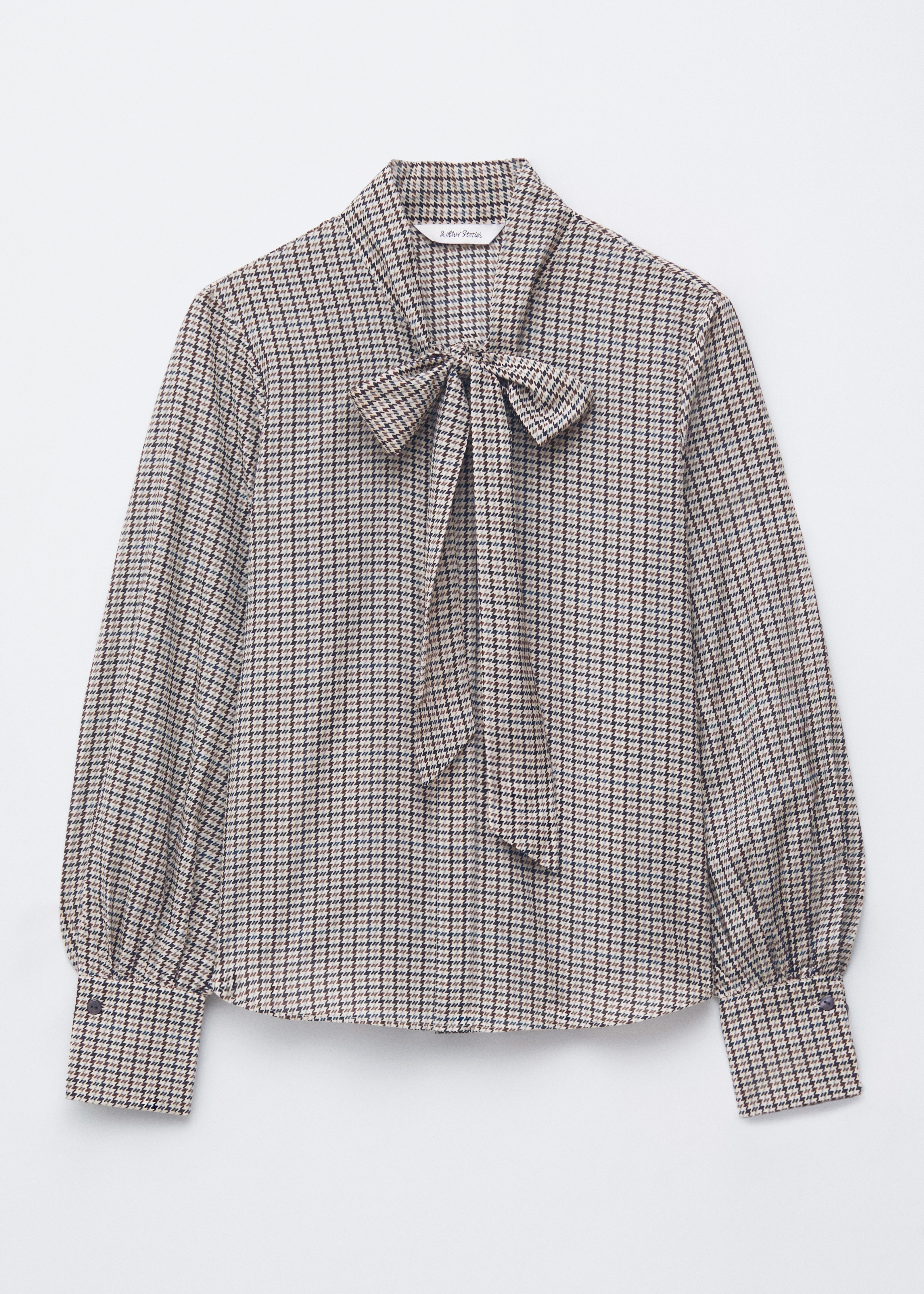 Silk-Blend Bow-Detail Blouse - Greige Checked