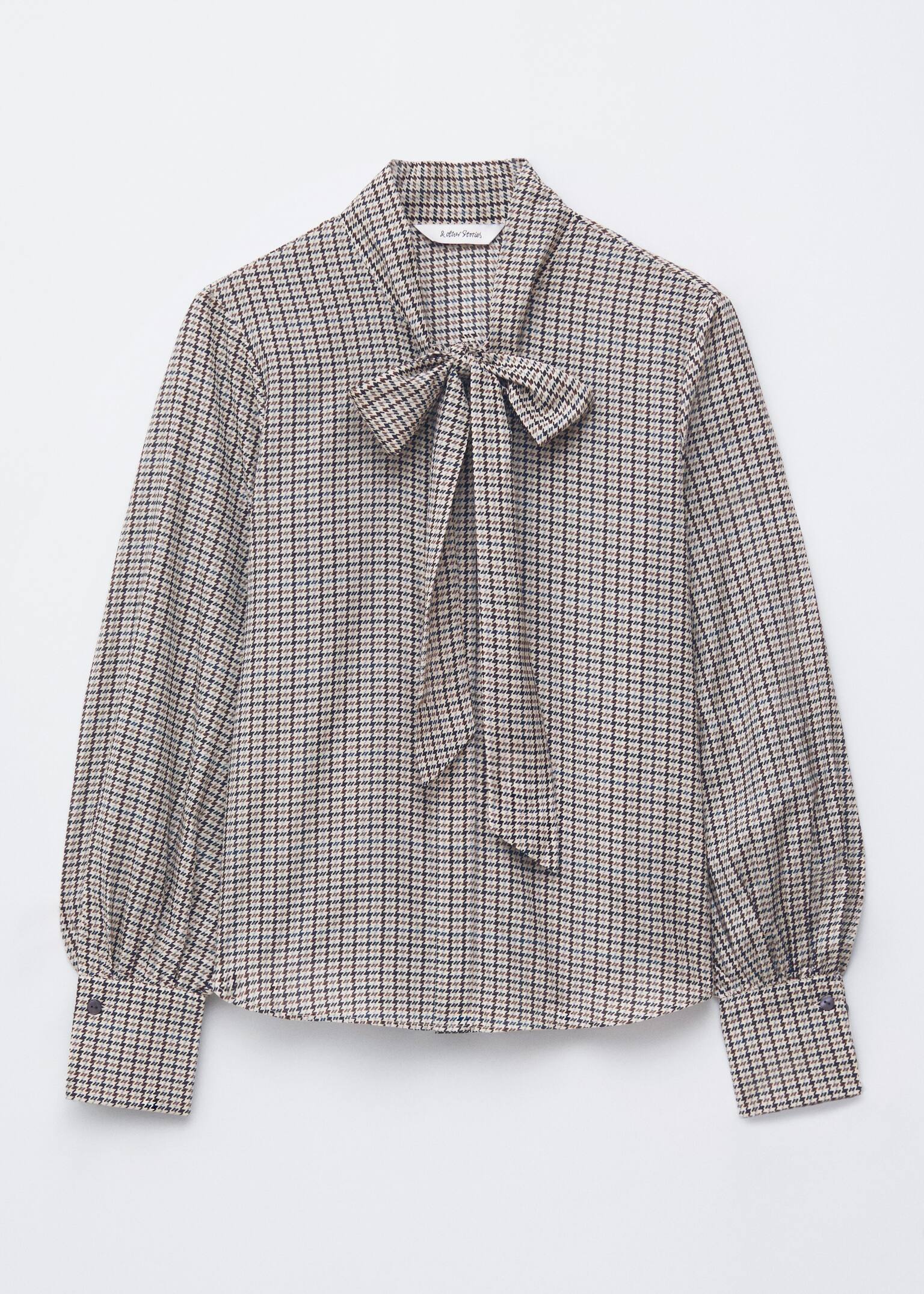 Silk-Blend Bow-Detail Blouse - Greige Checked - 2