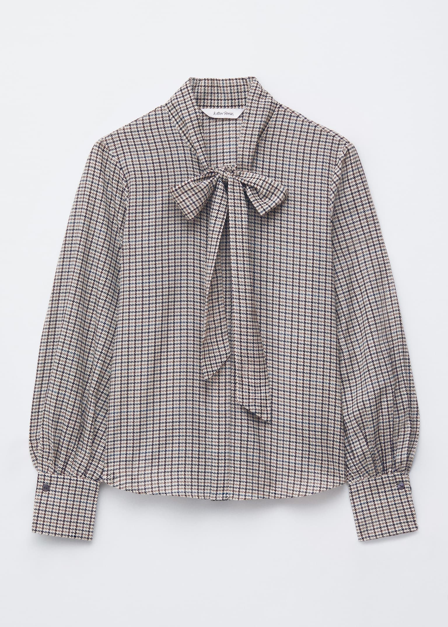 Silk-Blend Bow-Detail Blouse - Greige Checked - 2