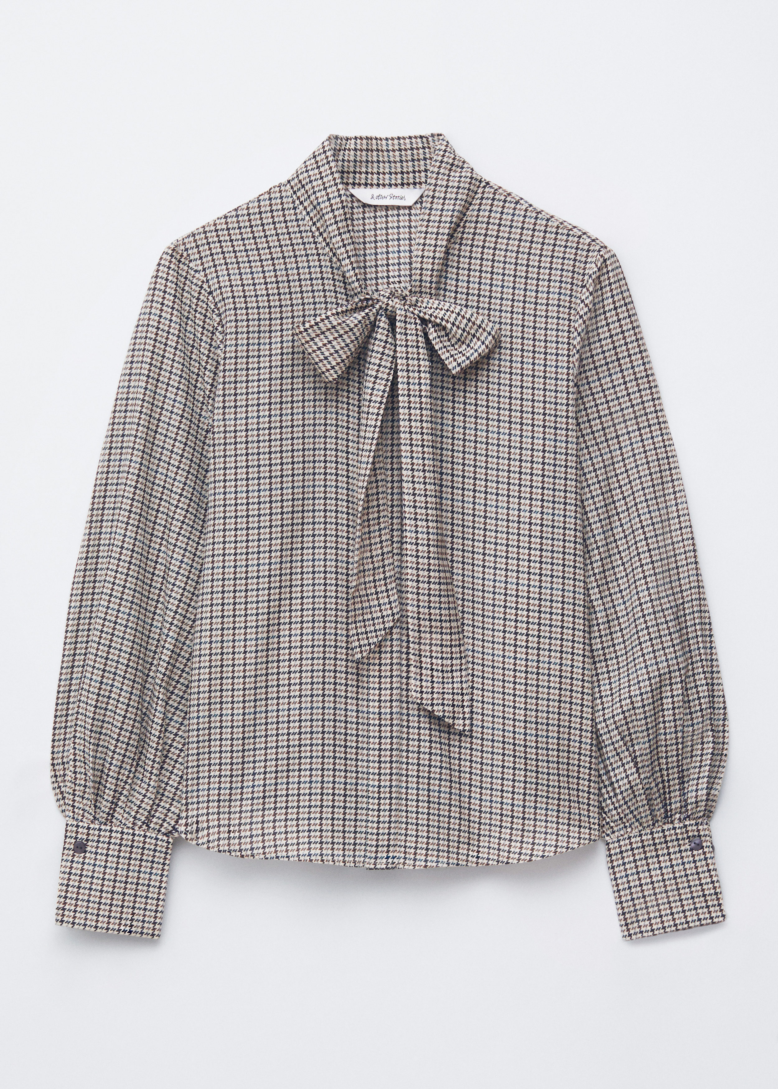 Silk-Blend Bow-Detail Blouse - Greige Checked - & Other Stories US