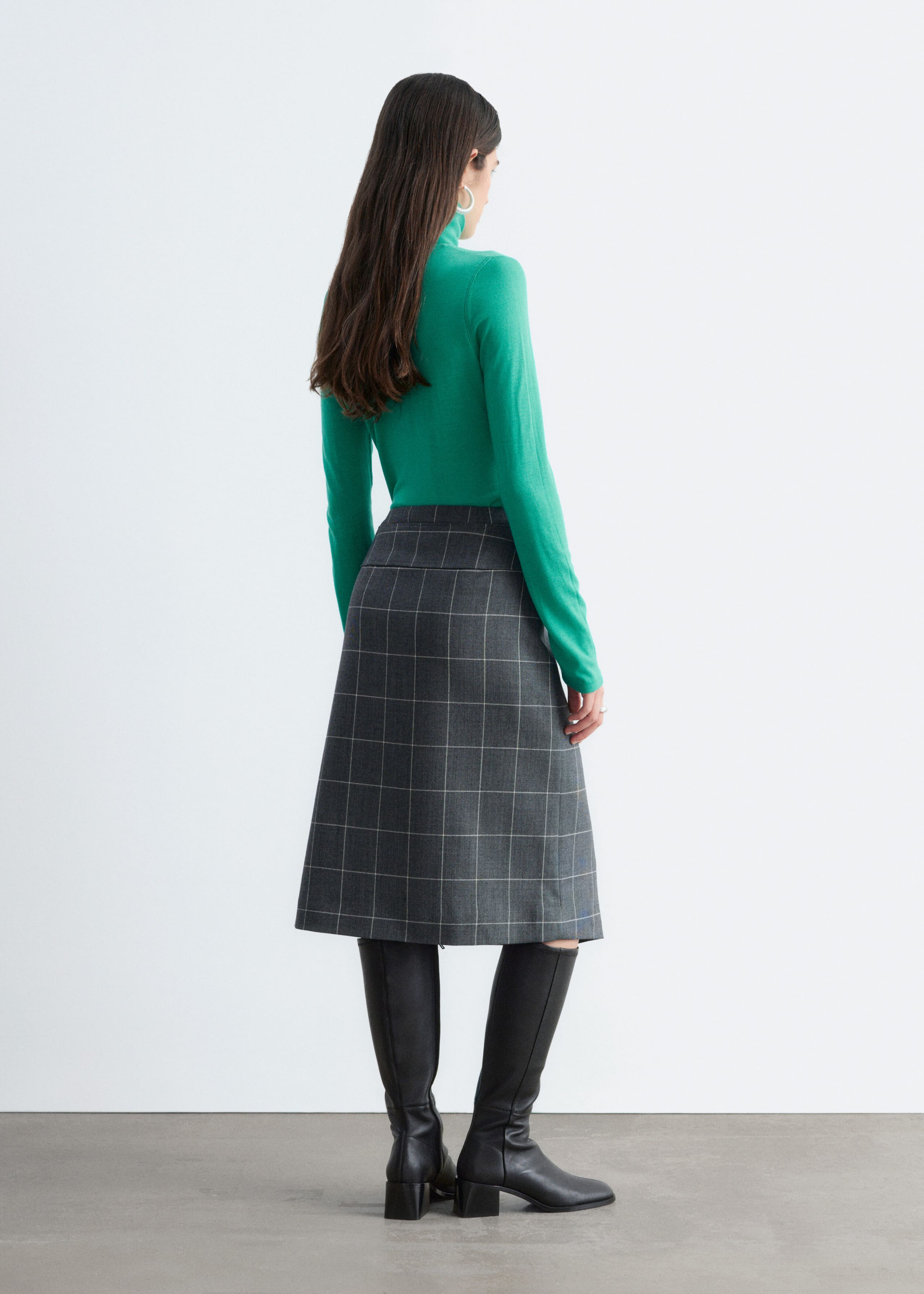 Merino Wool Polo Neck Top - Dark Brown - Lookbook