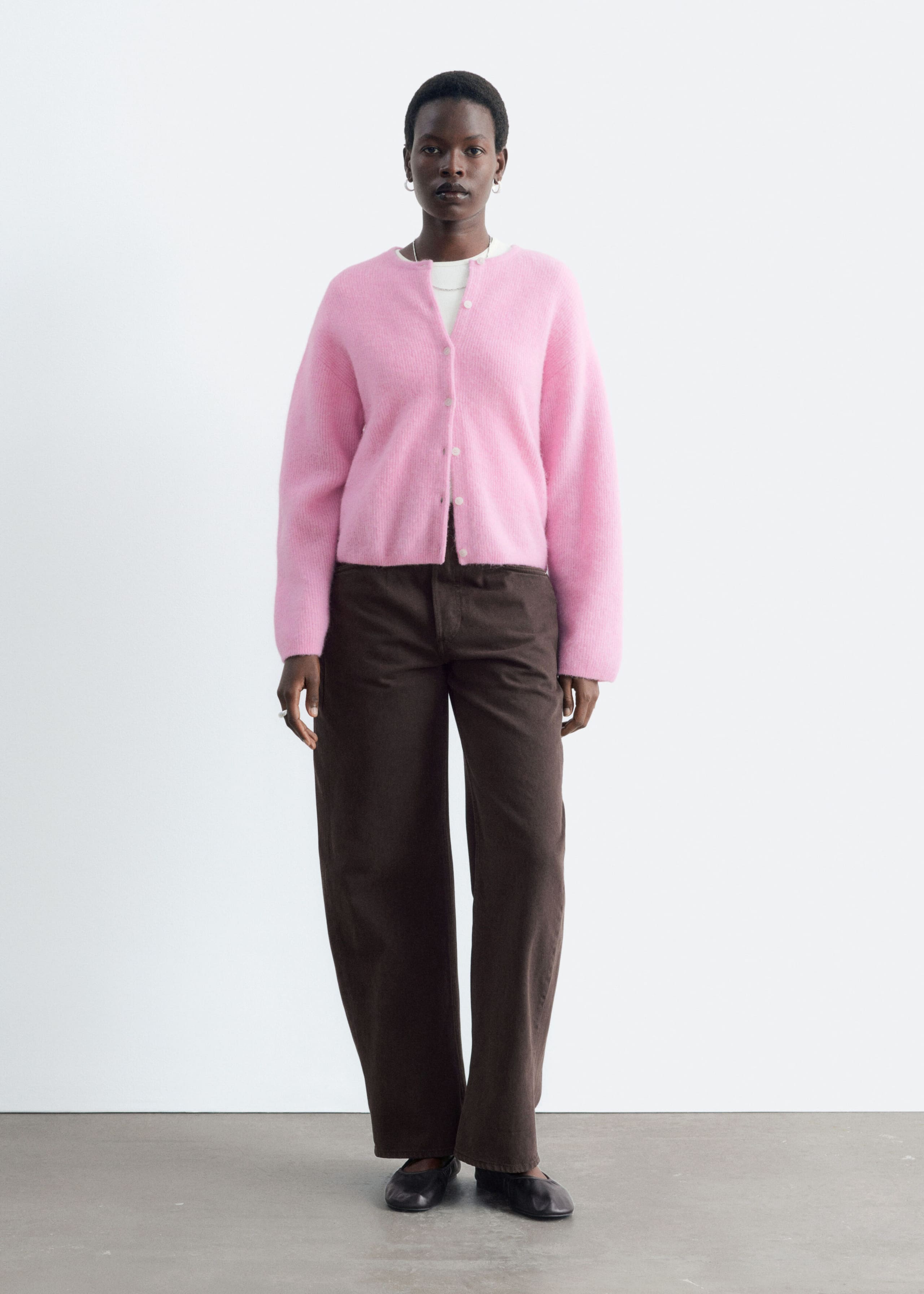Stickad cardigan i alpackablandning – Vit – lookbook